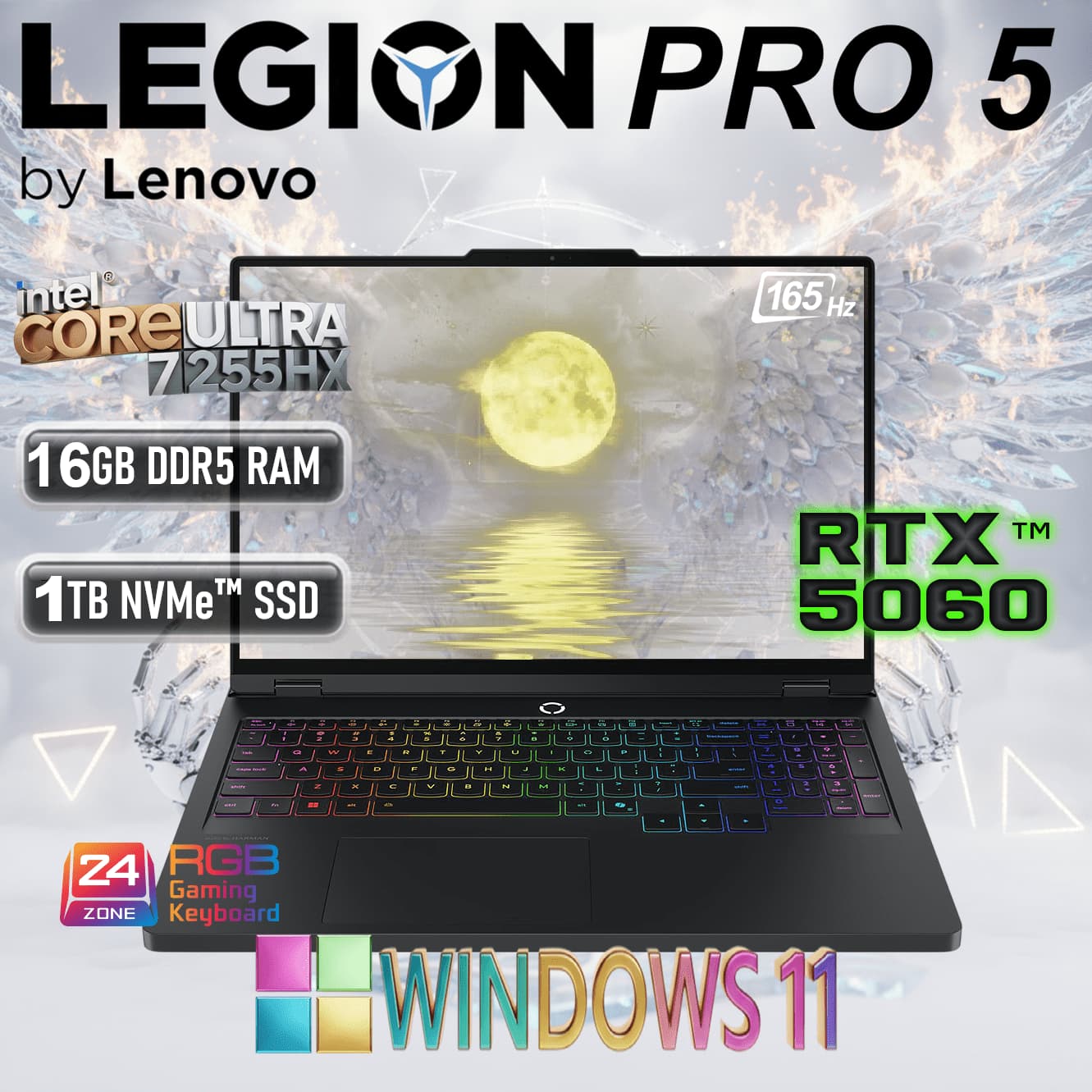 Lenovo AI-Powered Legion Pro 5 16IAX10 Intel Core Ultra 7 255HX, 13 AI TOPS | 16GB DDR5 RAM; 1TB NVMe SSD