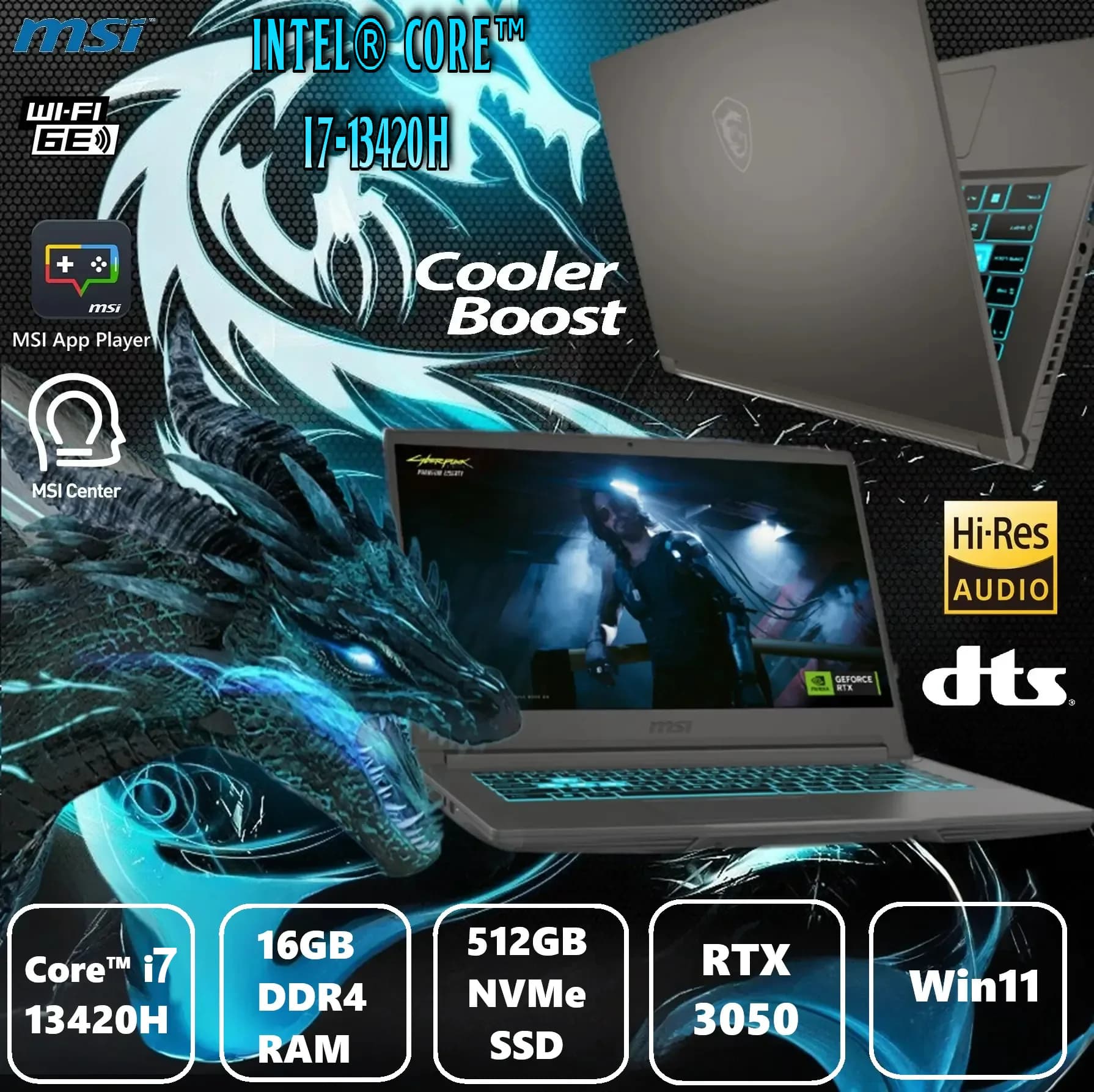 MSI Thin 15 B13UC Intel Core i7-13420H | 16GB DDR4 RAM ; 512GB NVMe SSD | RTX 3050 4GB | 15.6″ FHD IPS 144Hz Display | Windows 11
