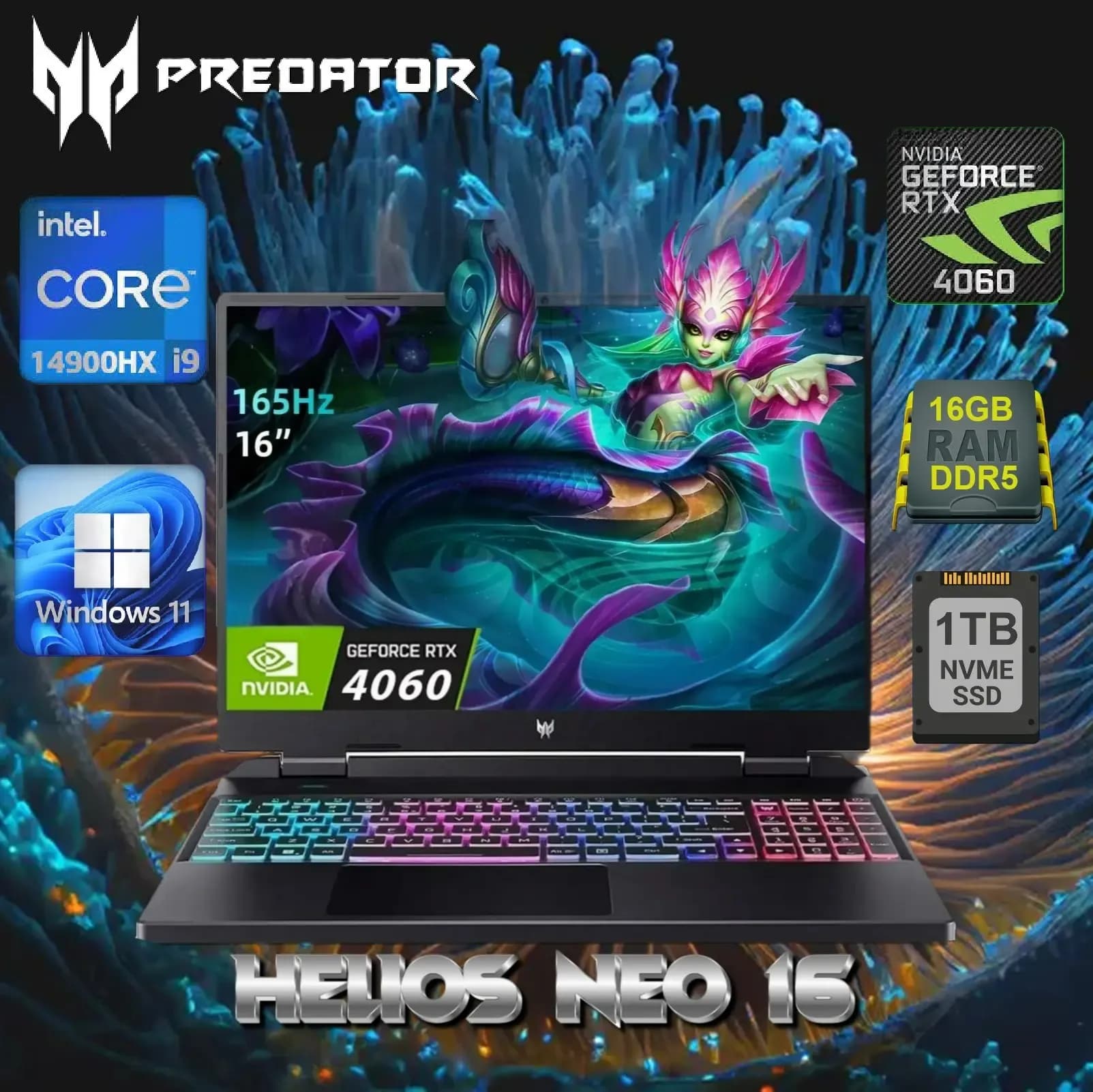 Acer Predator Helios Neo 16 PHN16-72-99PA Intel Core i9-14900HX | 16 GB DDR5 RAM, 1 TB SSD | RTX 4060, 8 GB