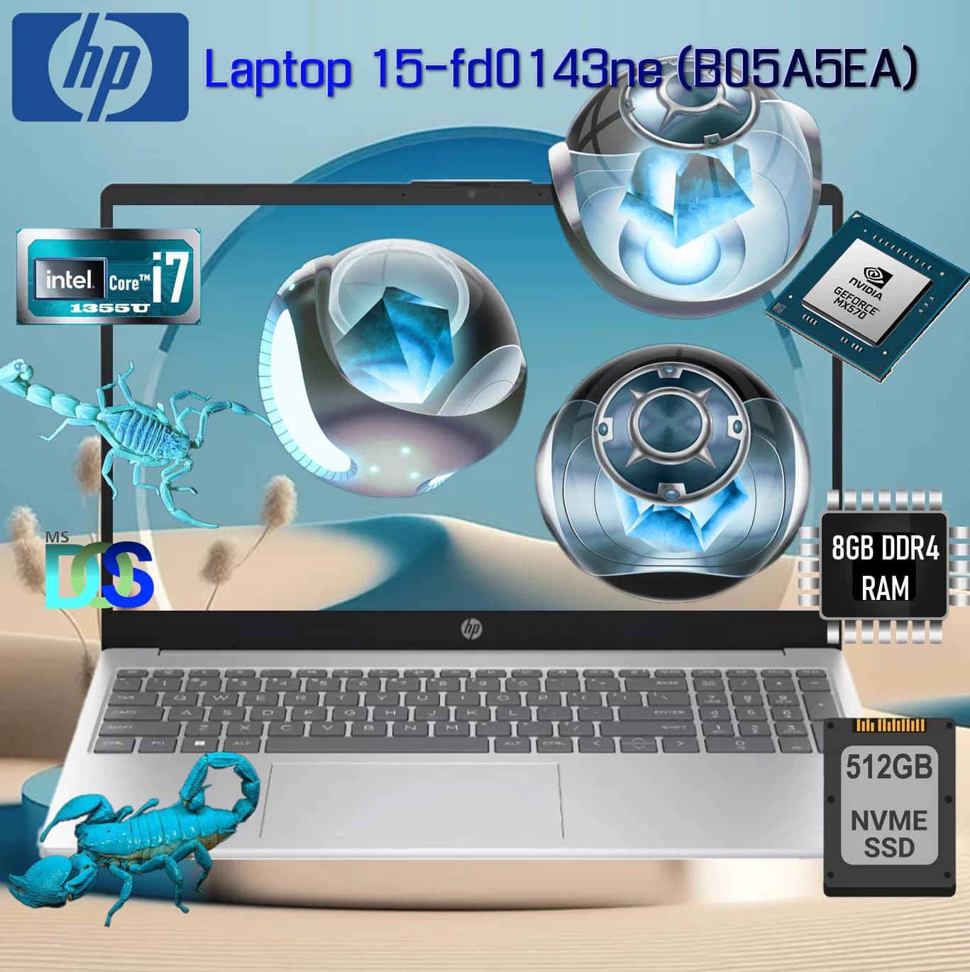 HP Laptop 15-fd0143ne Intel Core i7-1355U | 8GB DDR4 RAM, 512GB NVMe SSD | NVIDIA MX570, 2GB | 15.6″ FHD Display
