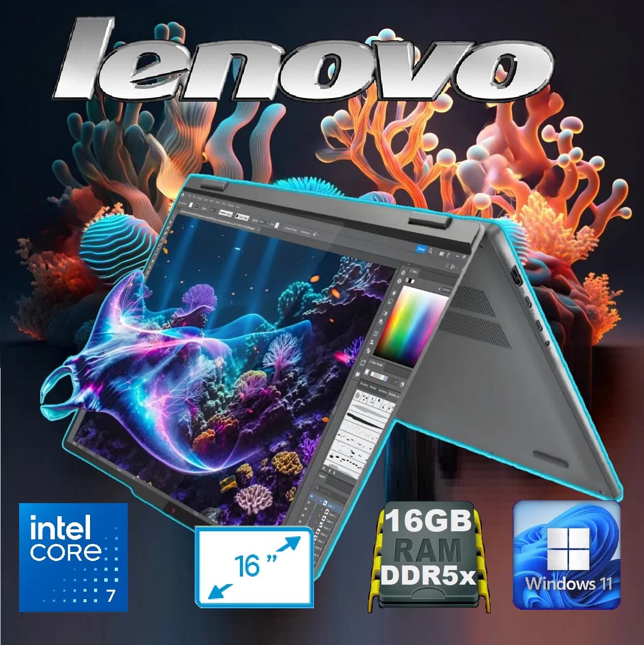 Lenovo IdeaPad 5 2-in-1 16IRU9 Intel Core 7 150U | 16GB DDR5x RAM; 512GB SSD | 16 inch WUXGA IPS Touchscreen | Backlit Keyboard