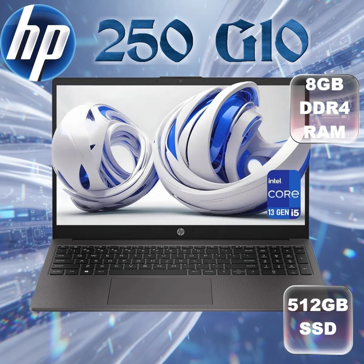 HP 250 G10: Intel Core i5-1334U | 8GB DDR4 RAM, 512GB NVMe SSD | Integrated Graphics | 15.6-inch FHD IPS Display | DOS