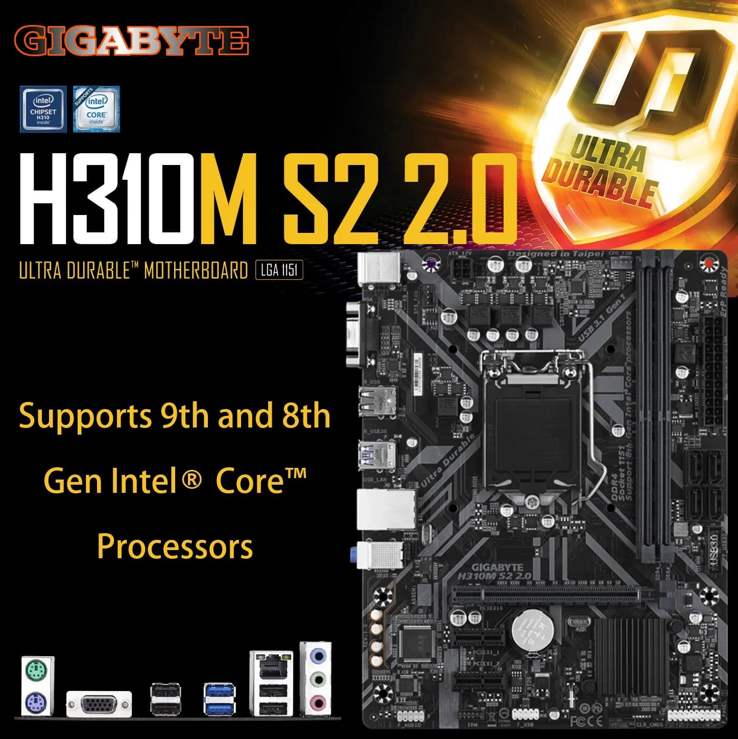 GIGABYTE H310M S2 2.0 (Rev. 1.0) DDR4 Micro ATX Motherboard: LGA1151 Intel H310 PCIe 3.0, 2 x DDR4 DIMM up to 32GB