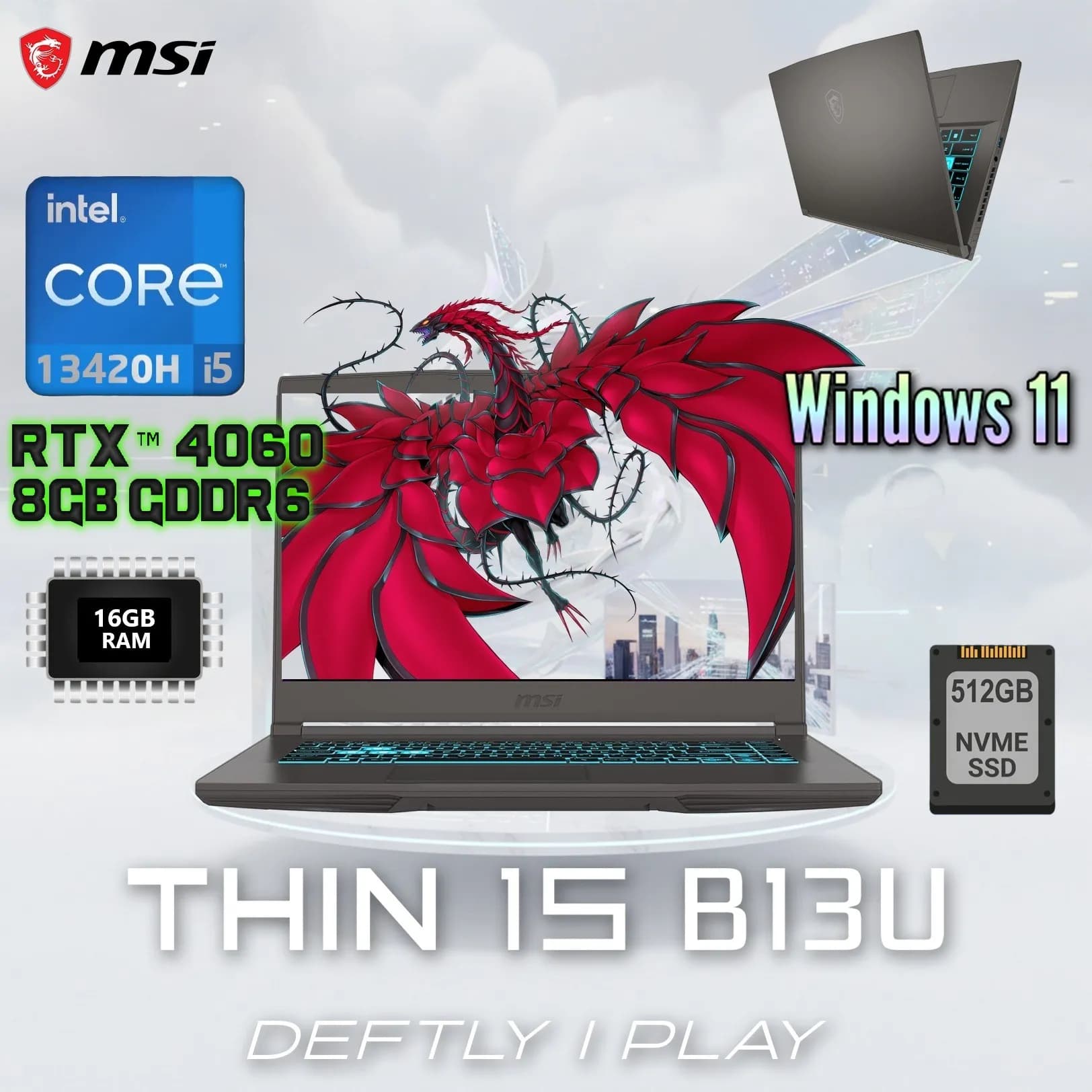 MSI THIN 15 B13VF Intel Core i5-13420H | 16GB DDR4 RAM; 512GB NVMe SSD | RTX 4060 (8GB) | 15.6-inch IPS Display 144 Hz