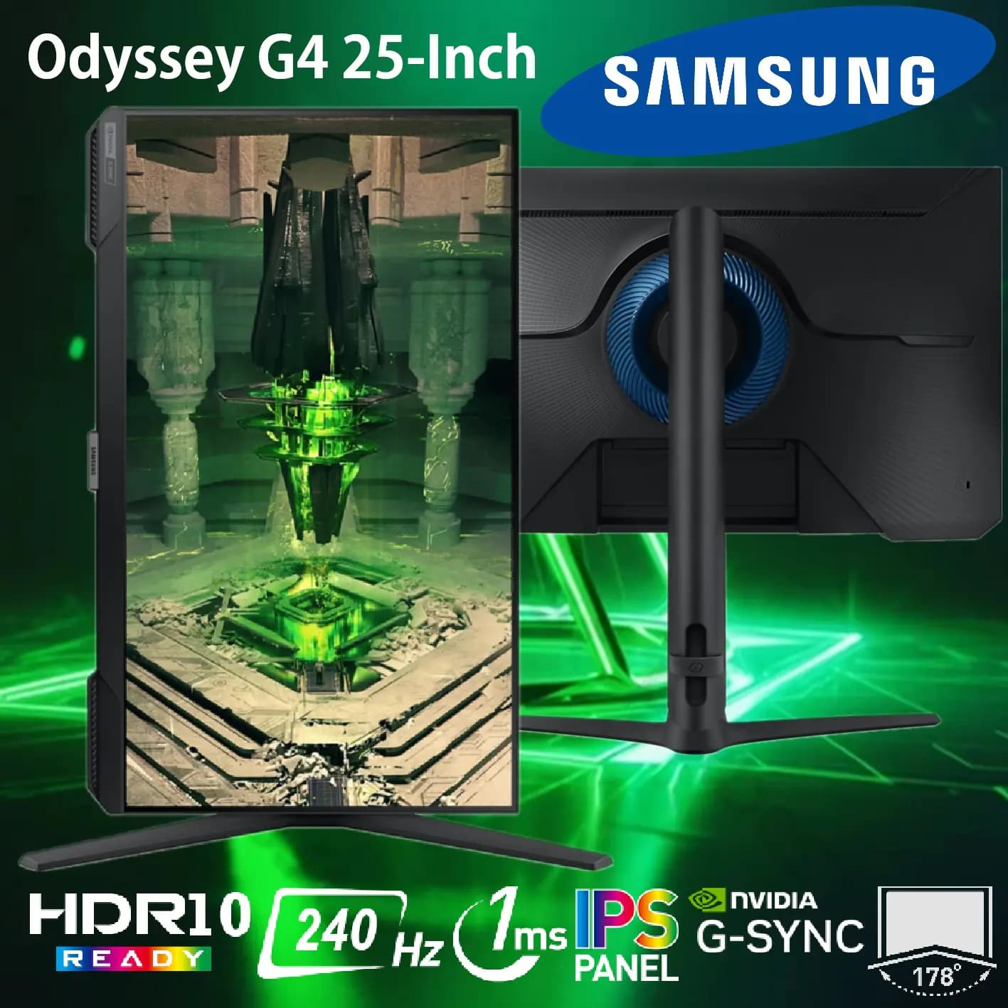 SAMSUNG Odyssey G4 Series 25-Inch FHD Gaming Monitor, IPS, 240Hz, 1ms, G-Sync Compatible, AMD FreeSync Premium, HDR10