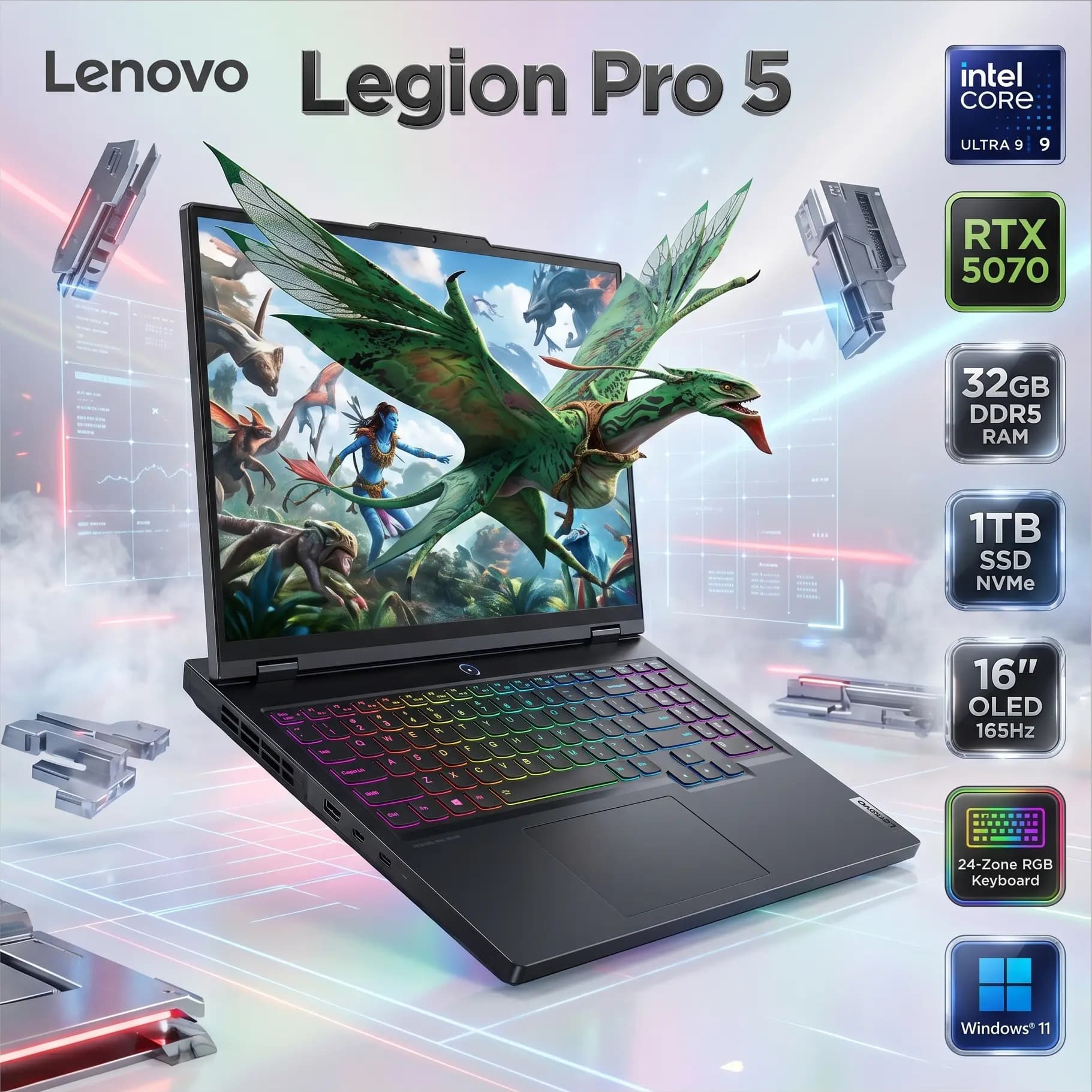 Lenovo Legion Pro 5 16IAX10: Intel Core Ultra 9 275HX | 32GB DDR5 RAM; 1TB SSD NVMe | RTX 5070 (8GB)