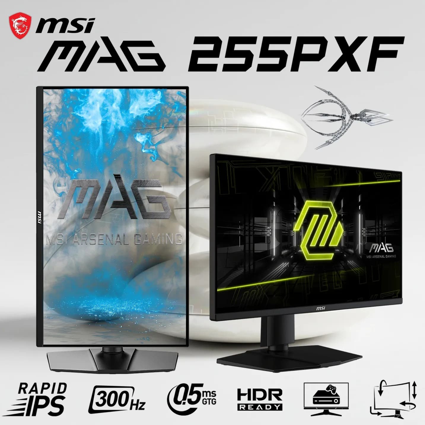 MSI MAG 255PXF 24.5 inch Gaming Monitor with Built-In Speakers : Rapid IPS, 300Hz Refresh Rate, 0.5ms Response Time, AI Vision,... (AK-00271-AT9U)