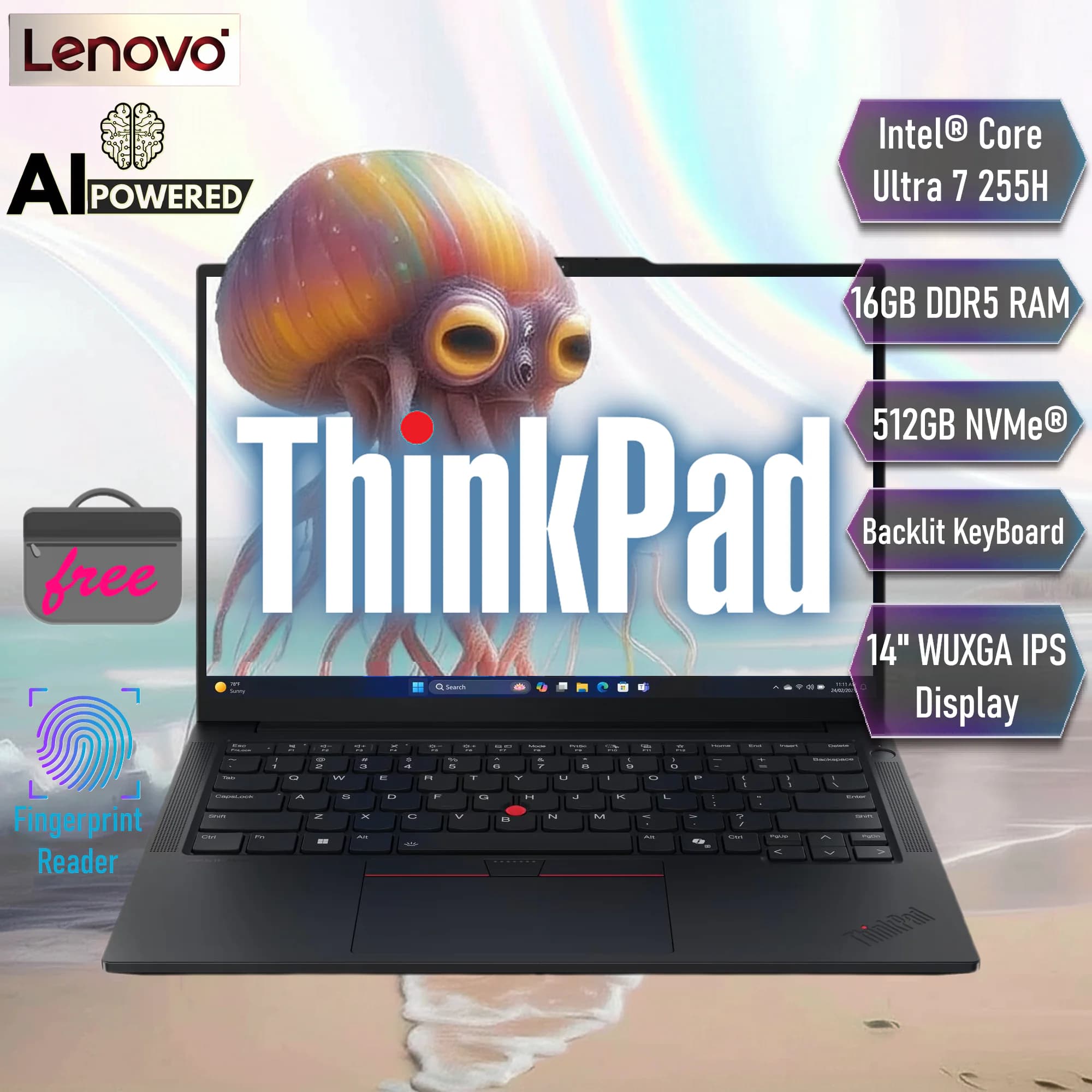 LENOVO ThinkPad E14 Gen 7 AI PC Intel Core Ultra 7 255H | 16GB DDR5 RAM; 512GB NVMe SSD | 14 inch WUXGA IPS Display | DOS
