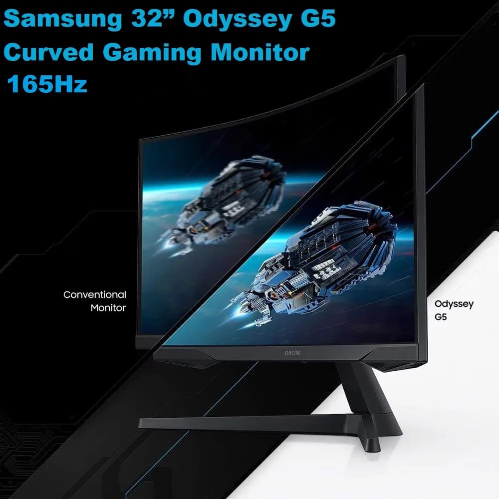 Samsung 32″ Odyssey G5 G55C QHD Curved Gaming Monitor, 165Hz refresh rate and 1ms response time (MPRT)