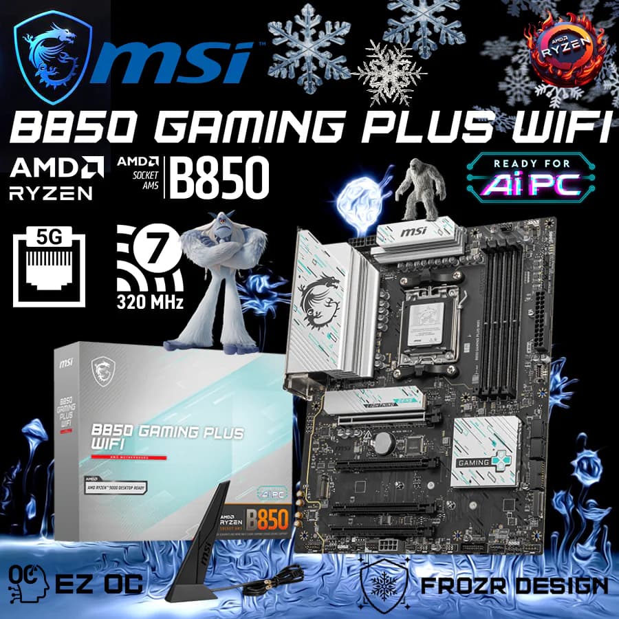 MSI B850 Gaming Plus WiFi ATX Motherboard With AM5 Socket, DDR5, Wi-Fi 7, 5G LAN, PCIe 5.0, 12+2+1 Power Phases, AI Features,... (AK-27040)