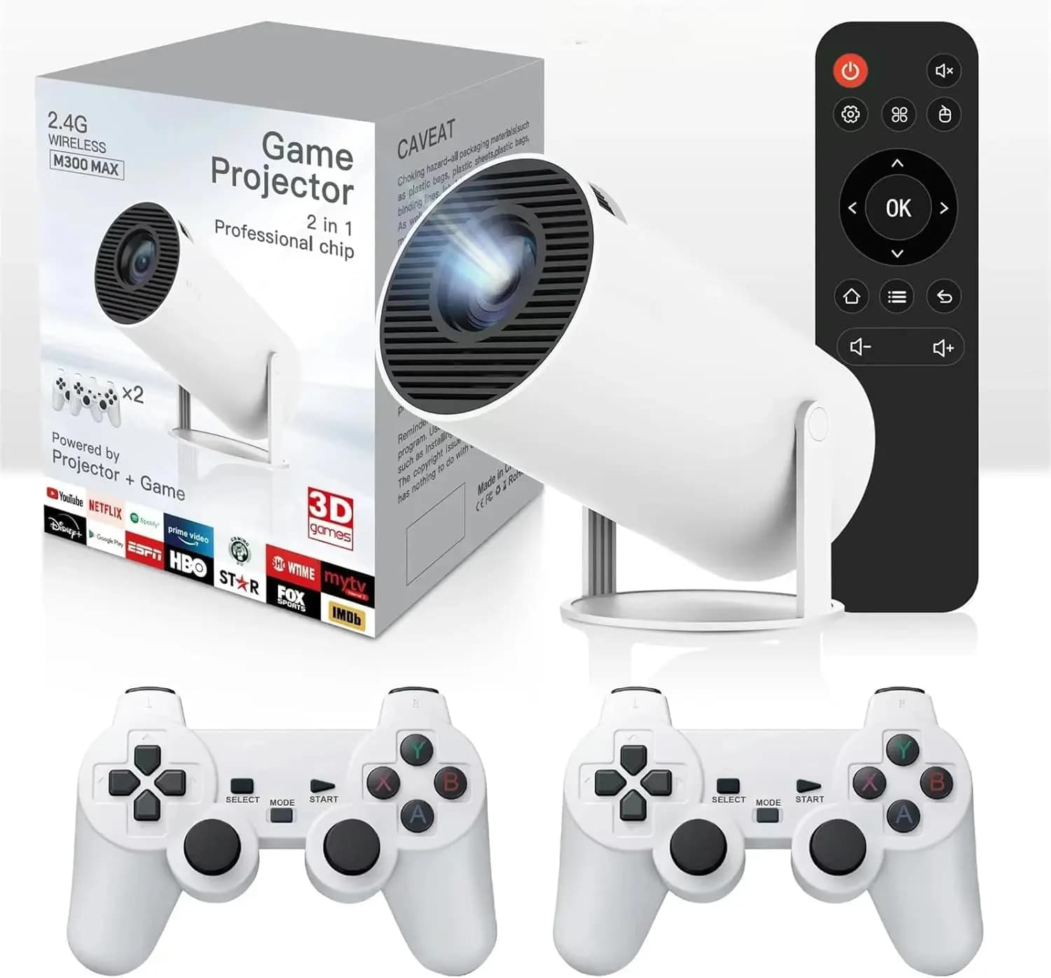 M300 Max Game Projector With 4K Support 1280x720P Resolution Android WiFi 36000 Games Dual Wireless Controllers LED 90 ANSI
