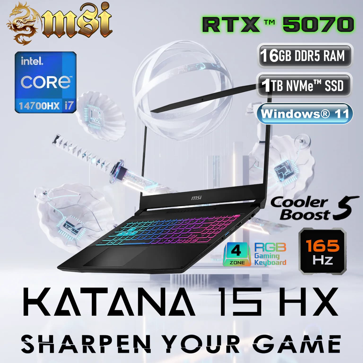 MSI Katana 15 HX B14WGK Intel Core i7-14650HX | 16GB DDR5 RAM; 1TB NVMe SSD | RTX 5070, 8GB