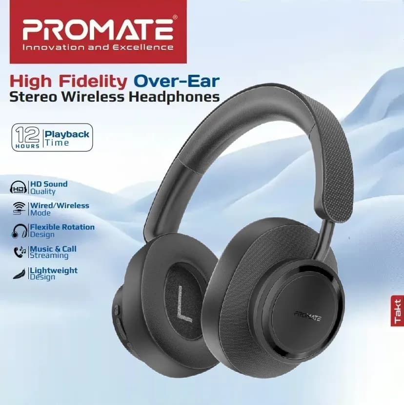 PROMATE High Fidelity Over-Ear Stereo Wireless Headphones; Bluetooth 5.4; 10m Operating Distance; AUX Support