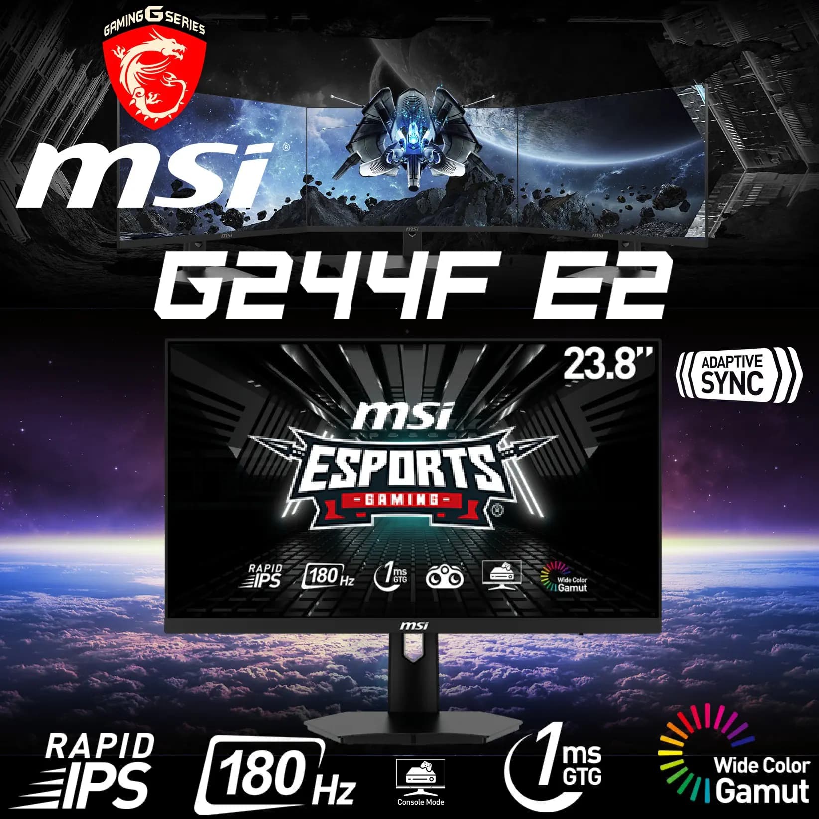 MSI G244F E2 23.8 inch FHD (1920 x 1080) 180Hz 1ms Rapid IPS Gaming Monitor , Adaptive-sync, Night Vision, 178° Wide Viewing...