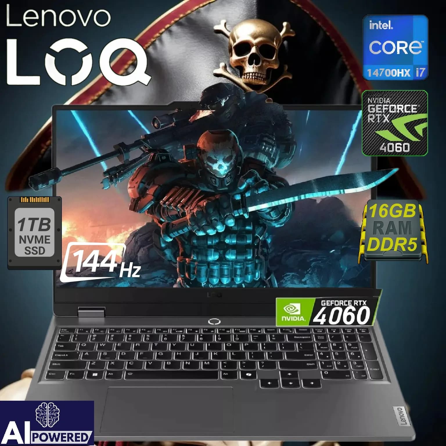 Lenovo LOQ 15IRX9 Intel Core i7-14700HX | 16GB DDR5 RAM; 1TB SSD | RTX4060 8GB | 15.6″ FHD IPS Display 144Hz | DOS