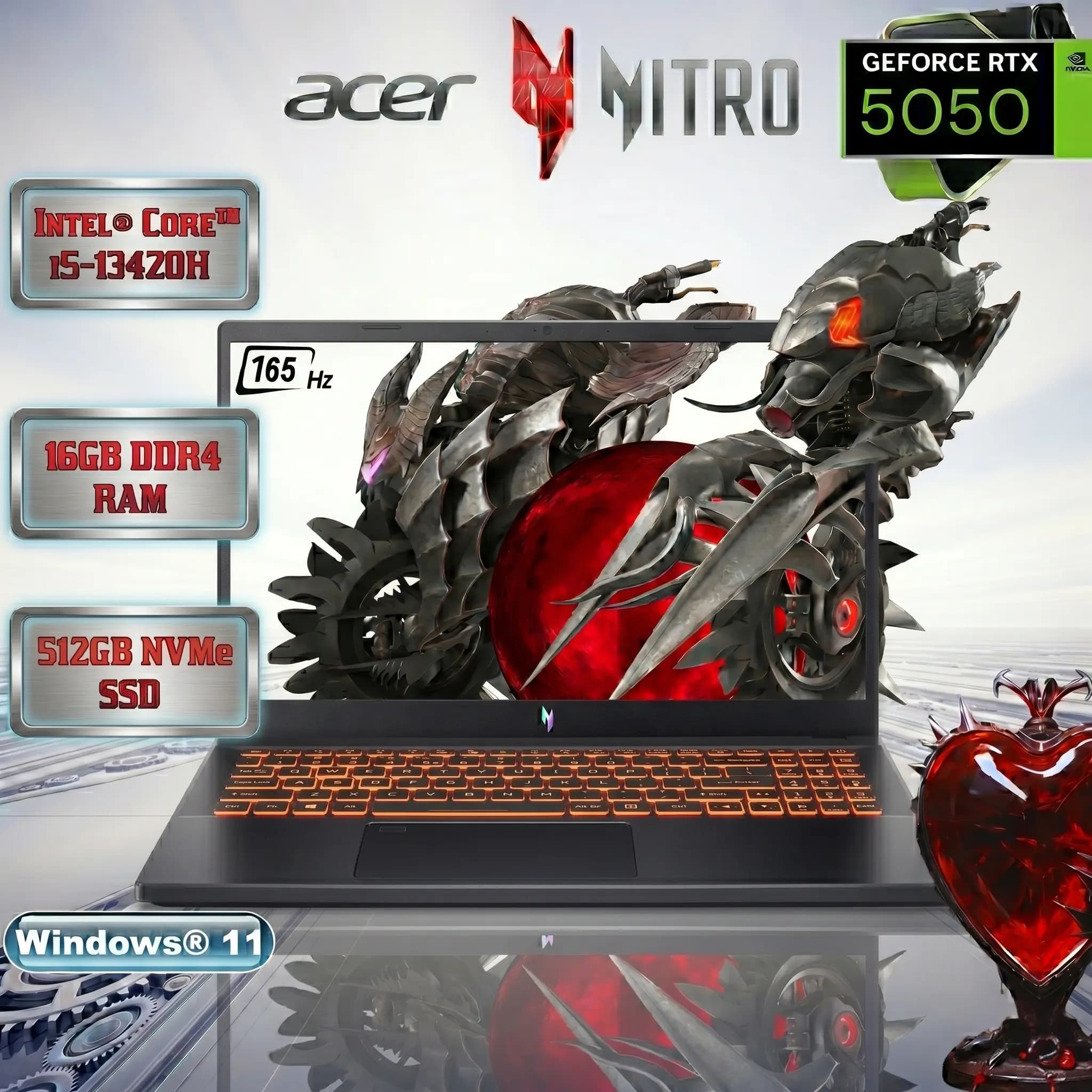 ACER Nitro V 15 Intel Core i5-13420H | 16GB DDR4 RAM | 512GB NVMe SSD | RTX 5050, 8GB | 15.6” FHD IPS Display at 165Hz