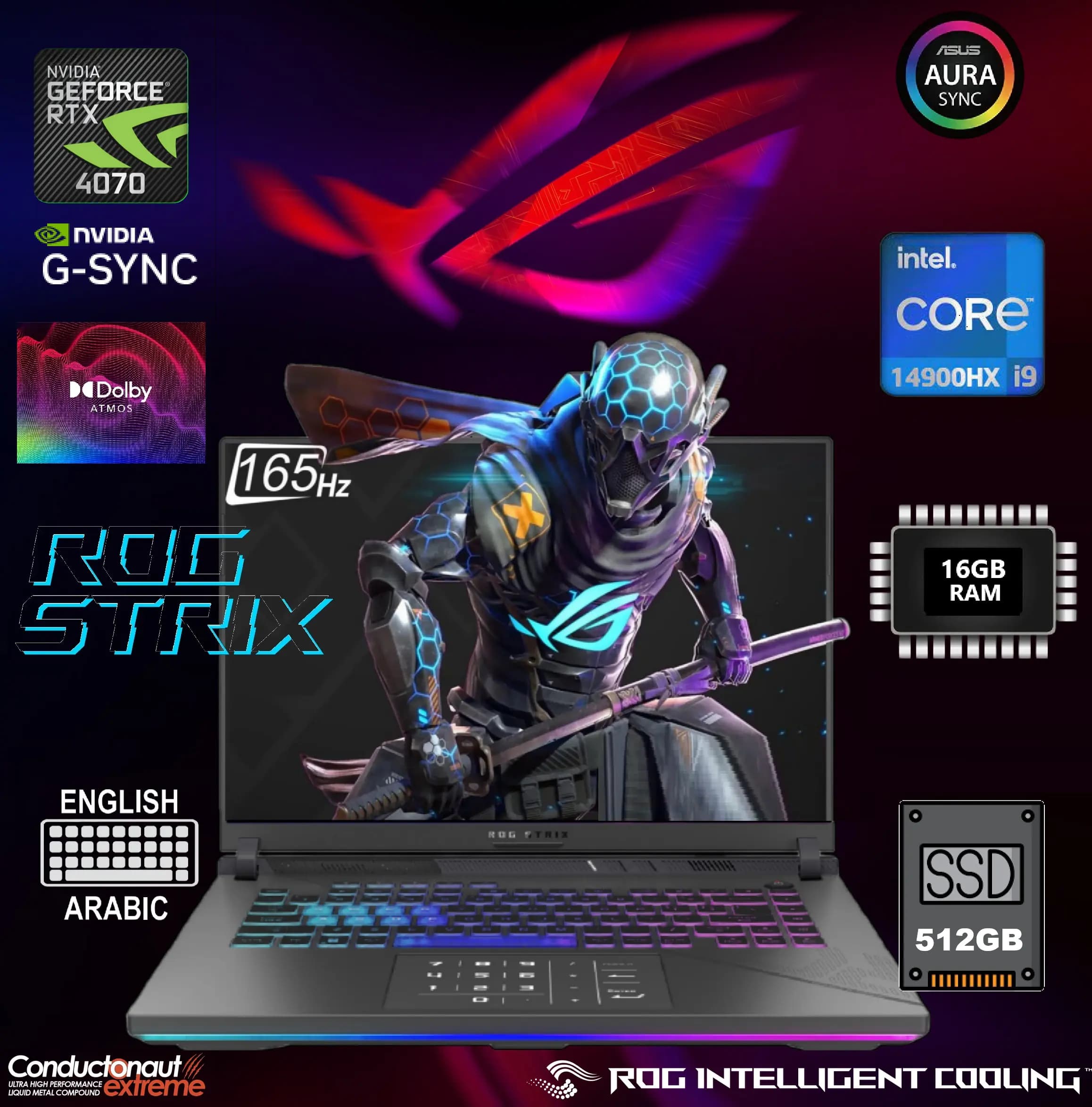 ASUS ROG Strix G16 G614JIR Intel Core i9 14900HX | 16GB DDR5 RAM; 512GB SSD | RTX 4070, 8GB | 16 inch WUXGA IPS Display 165Hz