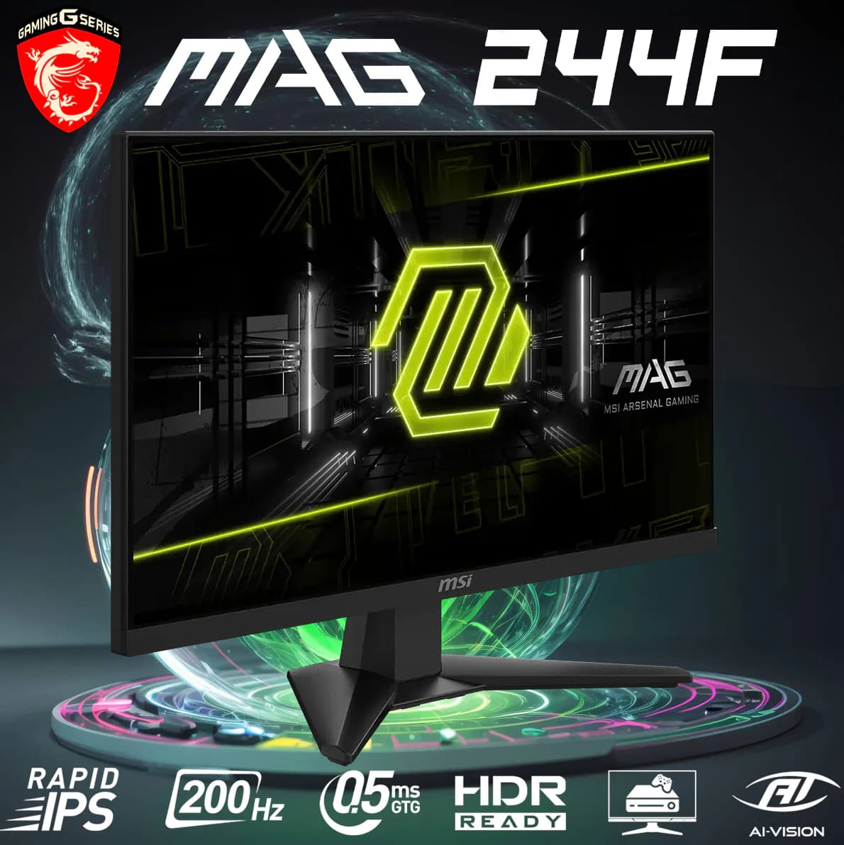 MSI MAG 244F 24โณ FHD 200Hz Rapid IPS Flat Gaming Monitor, 0.5ms Response, Adaptive Sync, HDR Ready, AI Vision, Anti-Flicker,... (AK-00990)