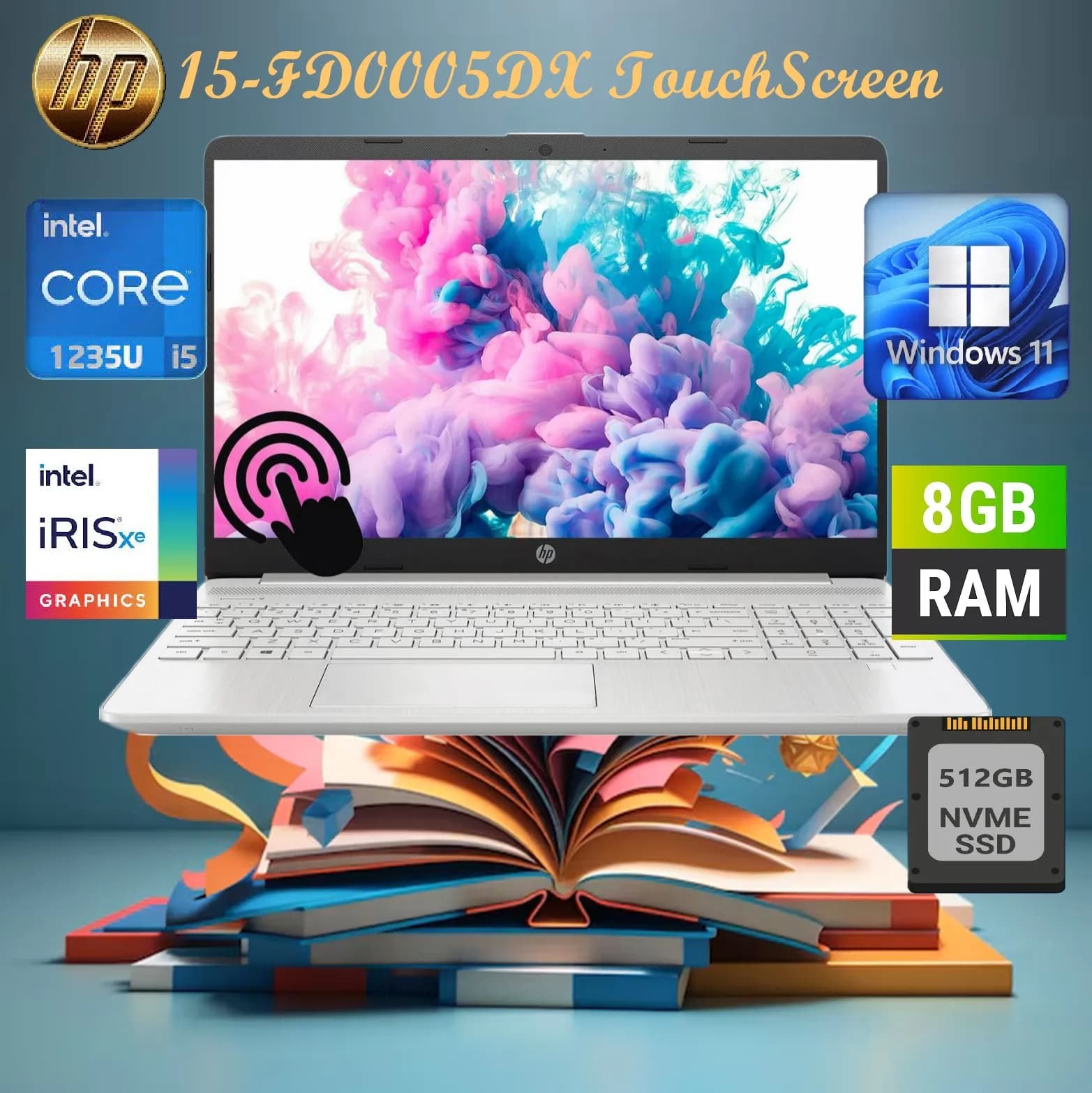 HP 15-FD0005DX Core i5-1235U | 8GB DDR4 RAM; 512 SSD NVMe | 15.6 inches HD TouchScreen Micro-Edge Display