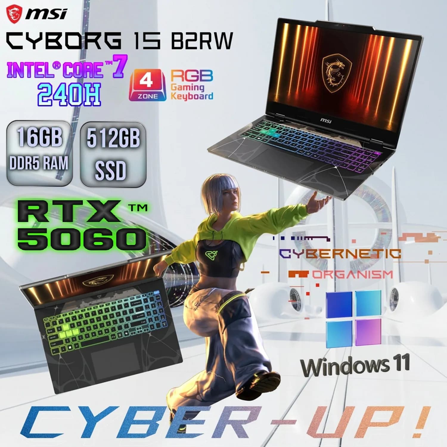 MSI CYBORG 15 B2RWEKG Intel Core 7 240H | 16GB DDR5 RAM; 512GB SSD NVMe | RTX 5060 (8GB) | 15.6-inch FHD 144Hz IPS-Level