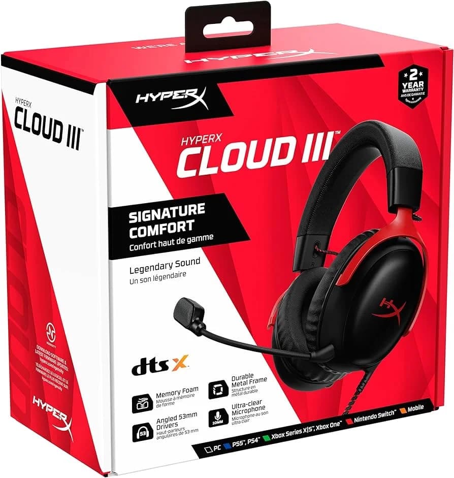 Hyperx Cloud 3 Wired Gaming Headset Blk/Red Active Noise Cancellation USB 7.1