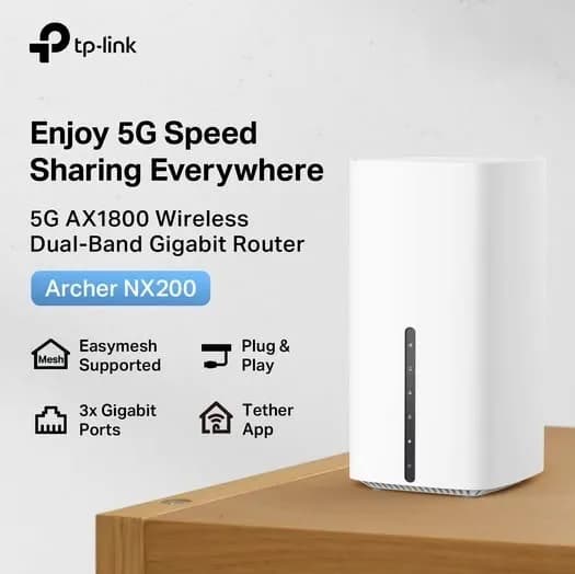 TP-Link Archer NX200 5G AX1800 Dual-Band Gigabit Router with WiFi 6, 4.67 Gbps 5G Speeds, EasyMesh Support, SIM-Based Plug and...