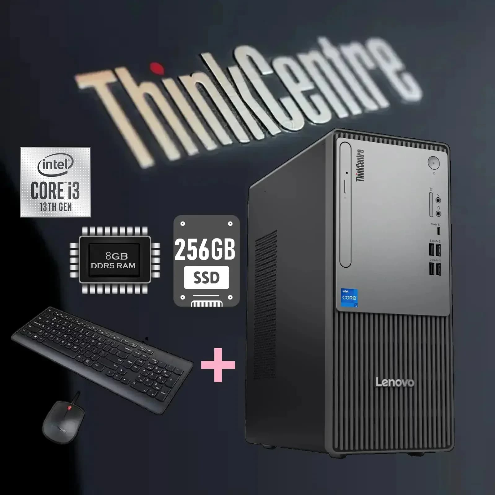 ThinkCentre neo 50t Gen 5 Intel Core i3-13100 | Intel UHD Graphics 730 | 8GB DDR5 RAM; 256GB SSD; DOS | 3-in-1 Card Reader