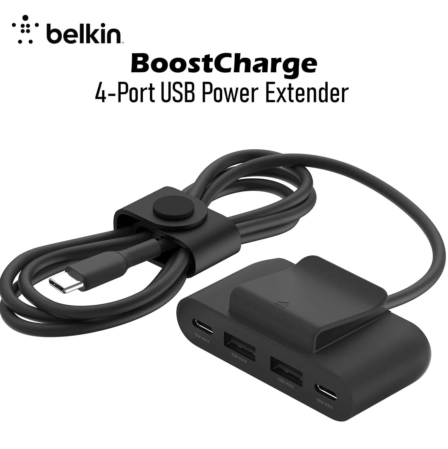 Belkin BoostCharge 4-Port USB Power Extender, 2× USB-C + 2× USB-A, 2m Extension Cable