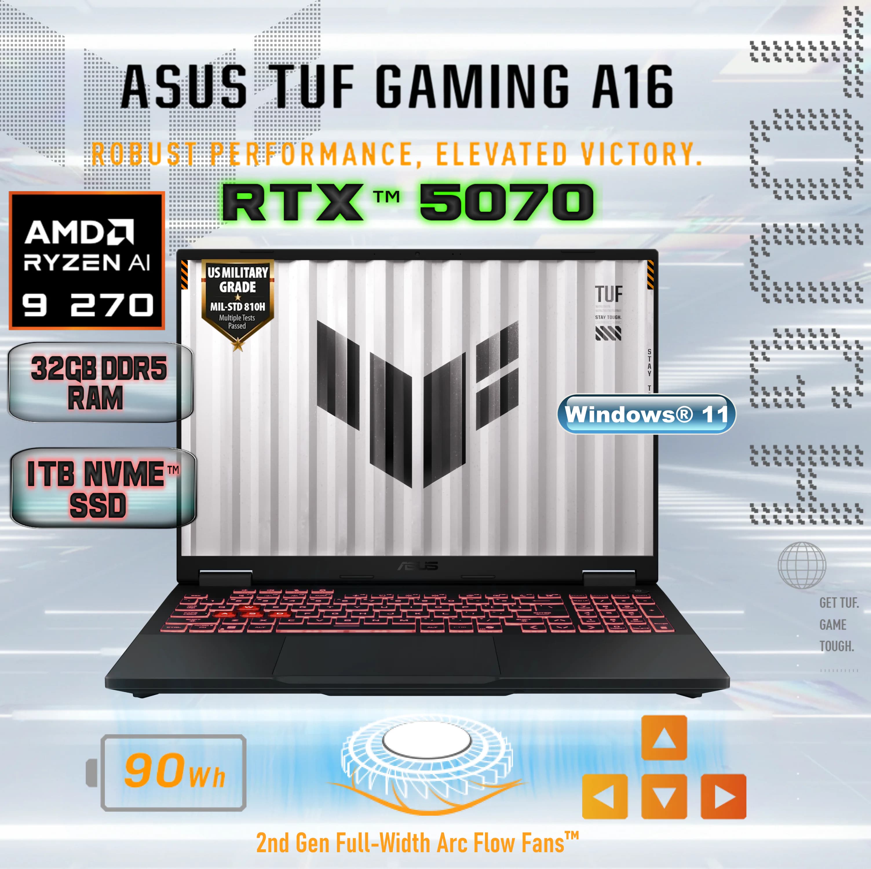 ASUS TUF Gaming A16 FA608UP AMD Ryzen 9 270 Processor | 32GB DDR5 RAM; 1TB PCIe SSD | RTX 5070, 8GB