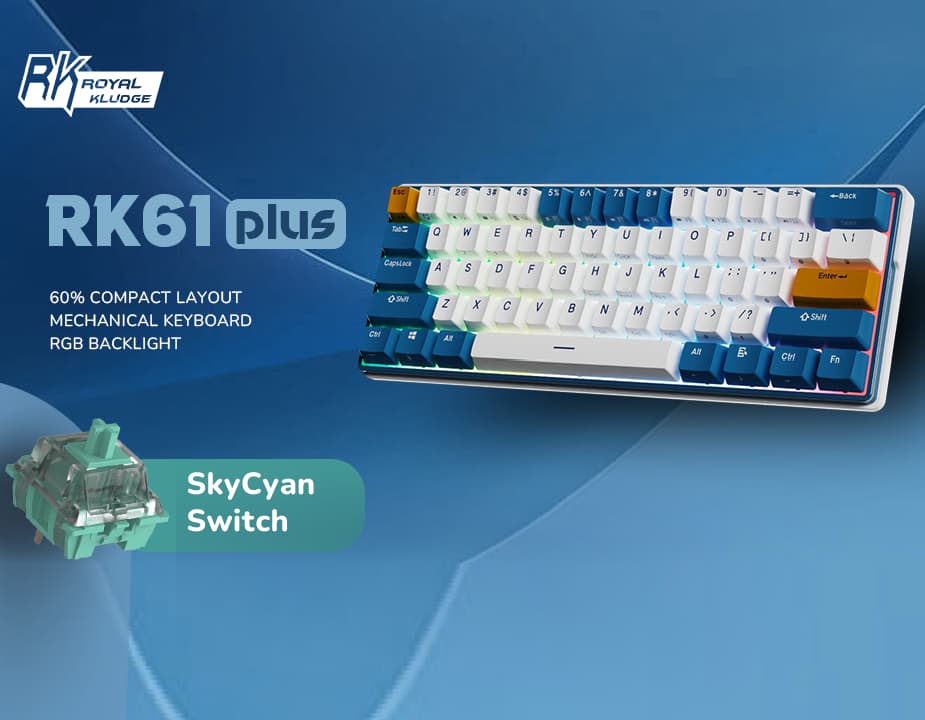 RK ROYAL KLUDGE RK61 Plus Wireless Mechanical Keyboard, Bluetooth/2.4G/Wired RGB Gaming Keyboard, 60% Hot Swappable Computer PC...