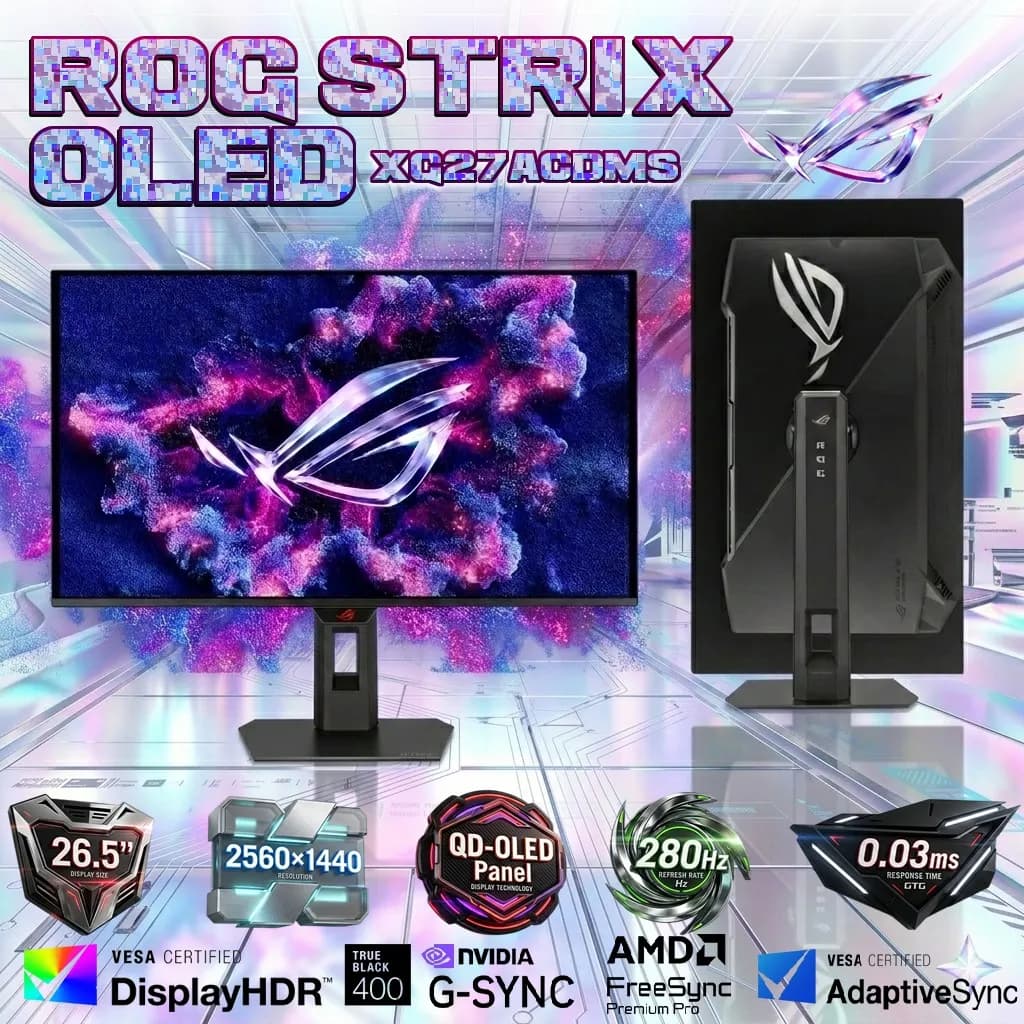 ASUS ROG Strix OLED XG27ACDMS 26.5-Inch QHD 280Hz QD-OLED Gaming Monitor With 0.03ms GTG, DisplayHDR 400 True Black, 99%