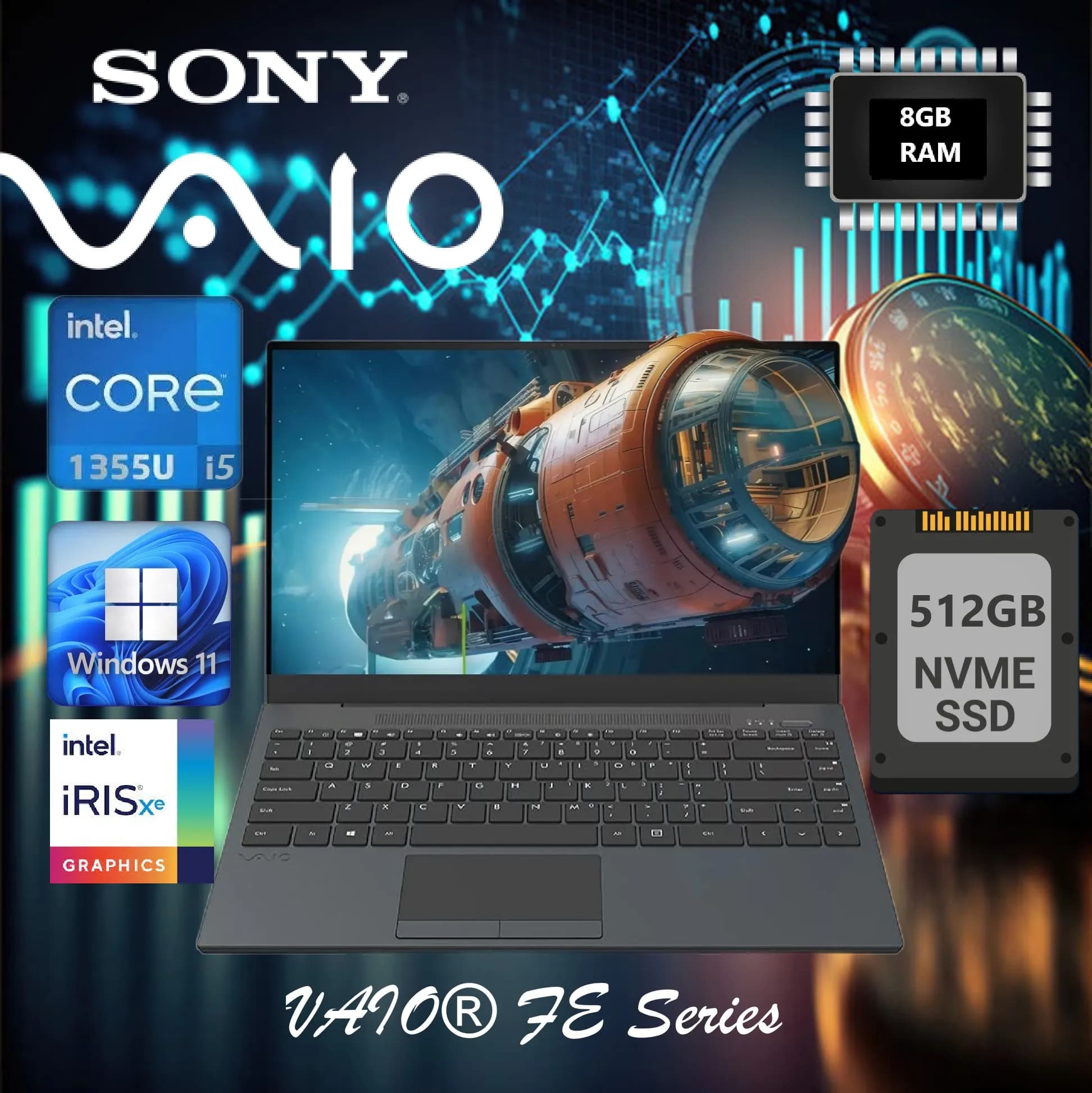 SONY Vaio FE14 Intel Core i5-1335U| 8GB DDR4 RAM, 512GB SSD NVMe | Intel Iris Graphics | 14 inch FHD IPS Display | Windows 11