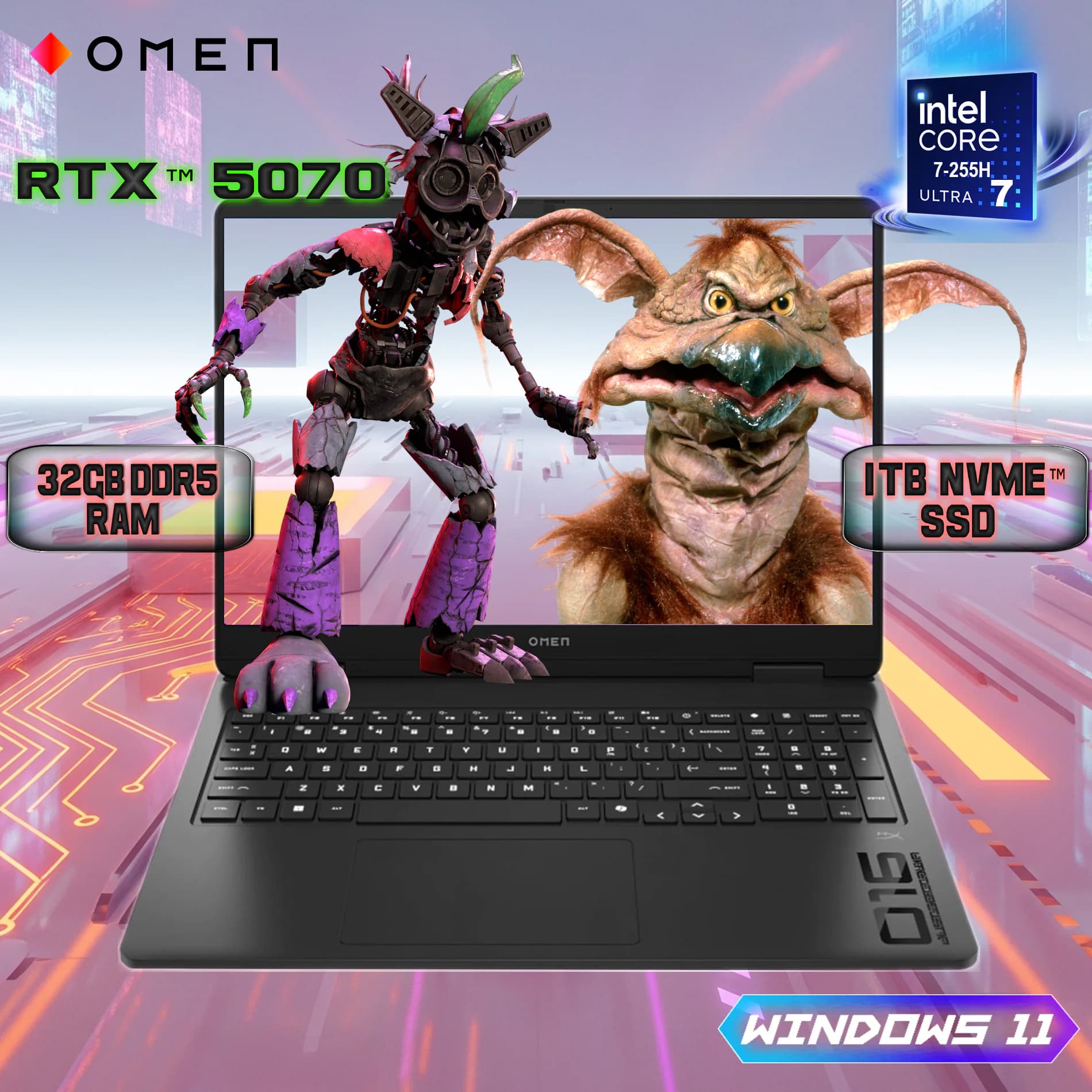 Hp OMEN 16 Slim 16-an0003nr Intel Core Ultra 7 255H | 32GB DDR5 RAM ; 1 TB NVMe SSD | RTX 5070 , 8GB