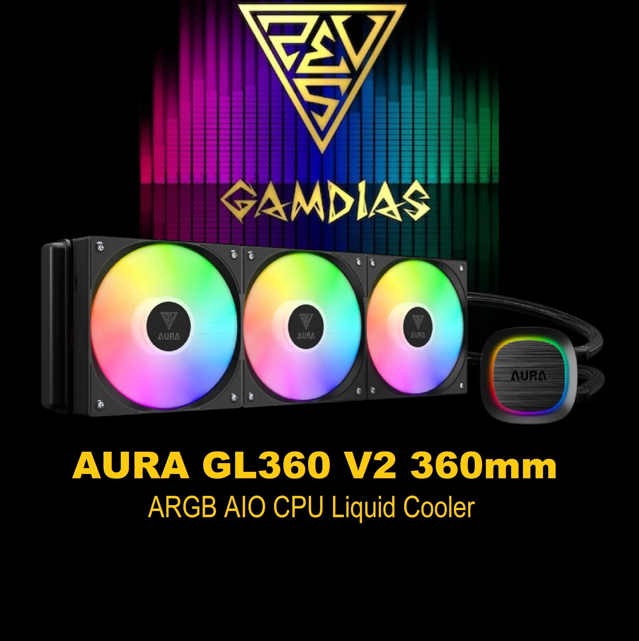 GAMDIAS AURA GL360 V2 360mm CPU Liquid Cooler with 120 mm PWM Fans x3, ARGB AIO Liquid Cooling System