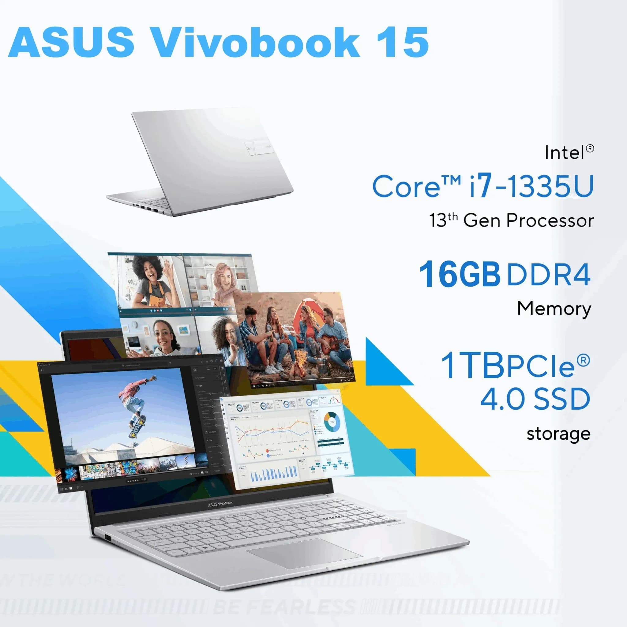 ASUS Vivobook 15 F1504V Intel Core i7-1355U | 16GB DDR4 RAM, 1TB NVMe SSD | 15.6-inch FHD IPS Display | DOS | Iris Xᵉ Graphics