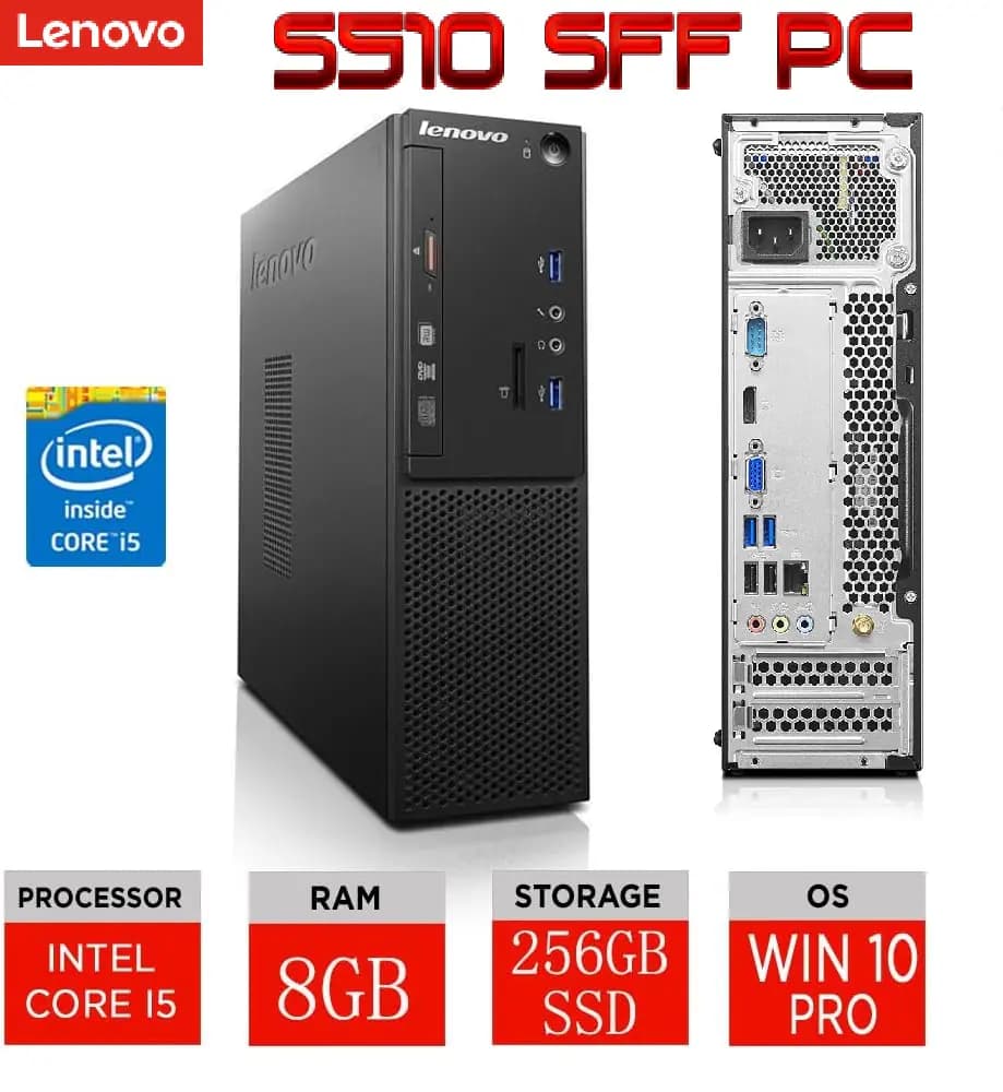 Lenovo S510 SFF PC With Intel Core i5-6400, 8GB DDR4 RAM, 256GB SSD, Intel HD Graphics 530, Windows 10 Pro, 180W PSU