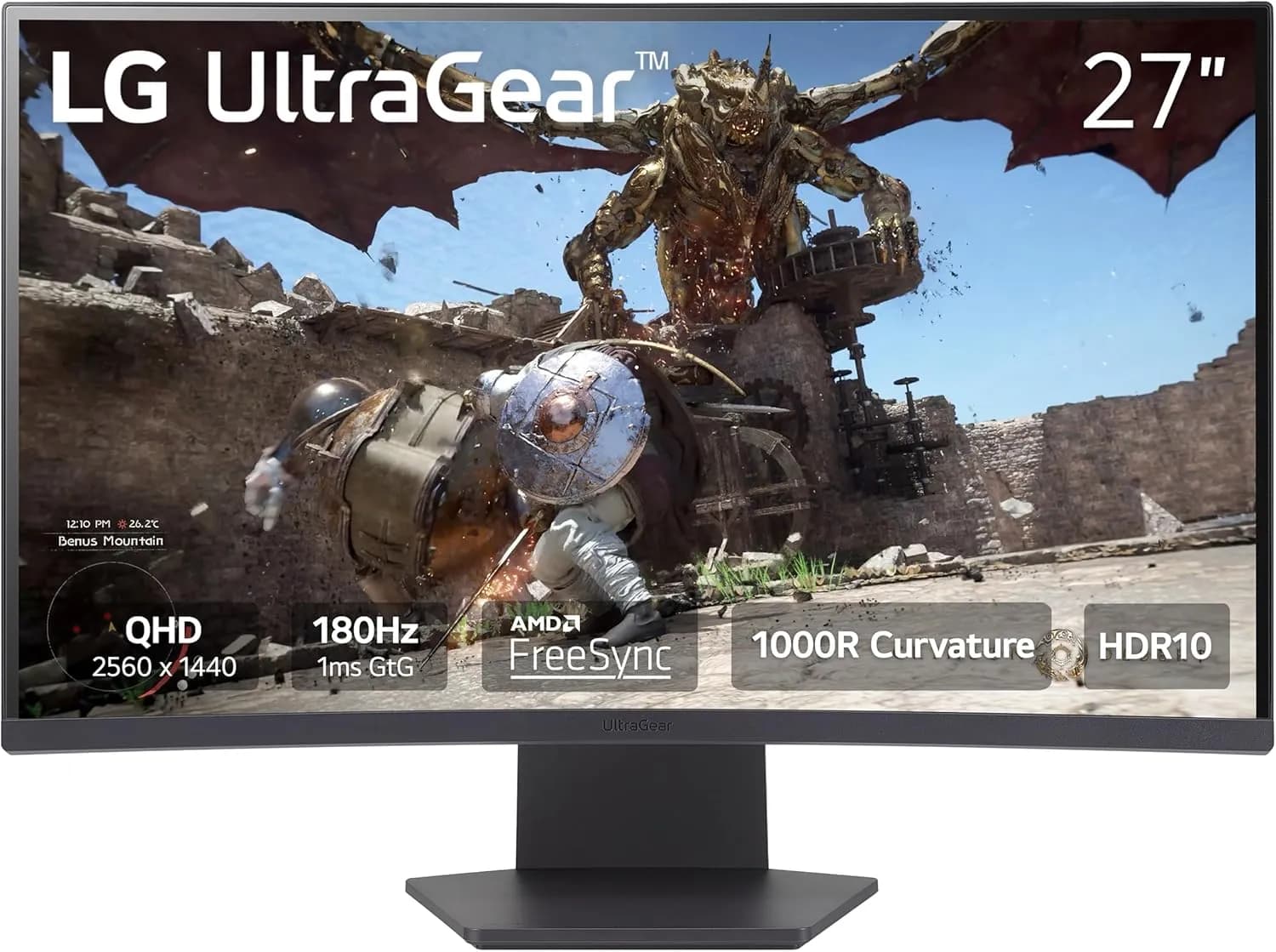 LG 27GS60QC-B Ultragear Curved Gaming Monitor 27-Inch QHD (2560×1440) 180Hz 1ms 1000R AMD FreeSync HDR10 HDMIx2 DisplayPort