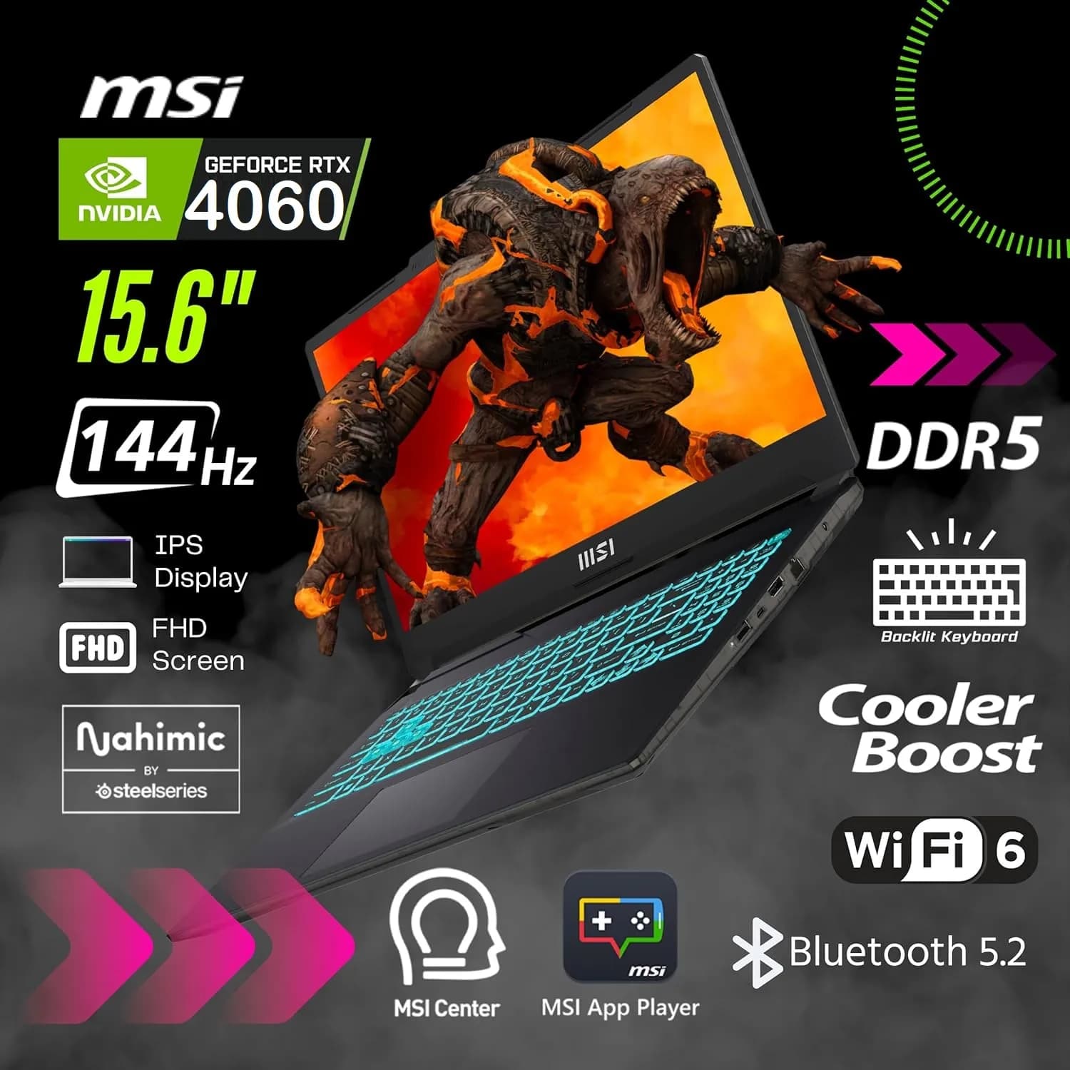 MSI Cyborg 15 A12VF-043US Intel Core i7-12650H Up to 4.70GHz | 16GB DDR5-4800 Memory, 512 GB NVMe M.2 SSD