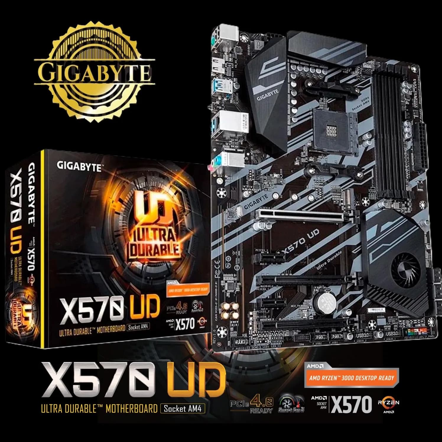 AMD X570 UD Motherboard for AMD Ryzen 5000 Series with 10+2 Phases Digital VRM, PCIe 4.0 x4 M.2 Connector, PCIe 4.0 x16 Slot...
