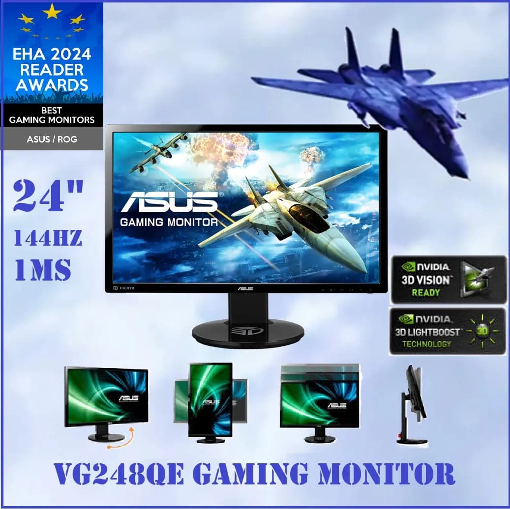 ASUS VG248QE 24″ Full HD 1920 x 1080 1ms (GTG) 144Hz DVI-D HDMI DisplayPort Built-in Speakers Asus Eye Care with Ultra Low-Blue
