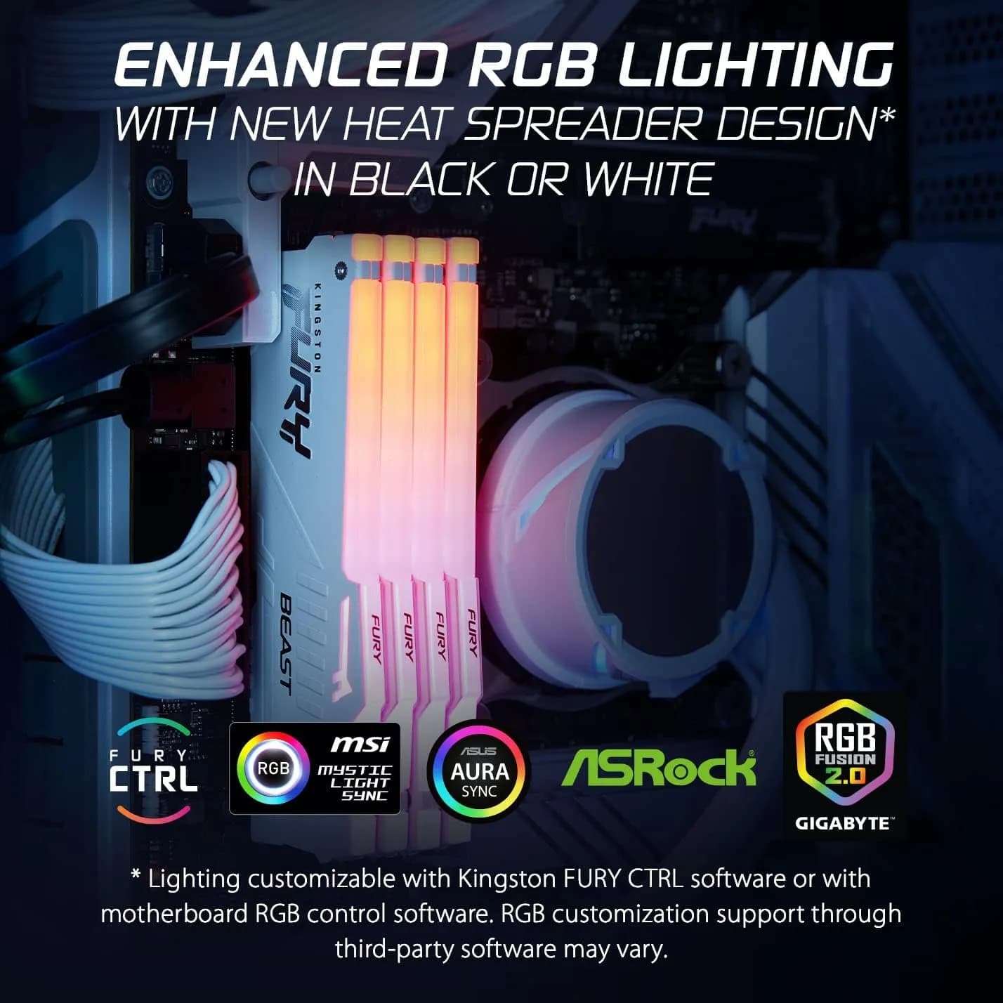 Kingston Fury Beast White RGB Expo 16GB 6000MT/s DDR5 CL30 Non-ECC 1.4V 288-pin ; Non-ECC Unbuffered DIMM Supports AMD EXPO...