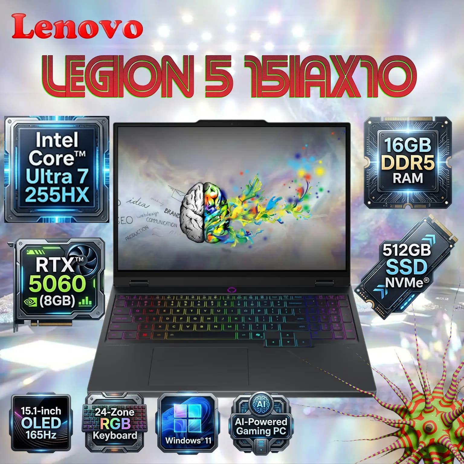 Lenovo Legion 5 15IAX10 AI-Powered PC : Intel Core Ultra 7 255HX | 16GB DDR5 RAM ; 512GB SSD NVMe | RTX 5060 (8GB)