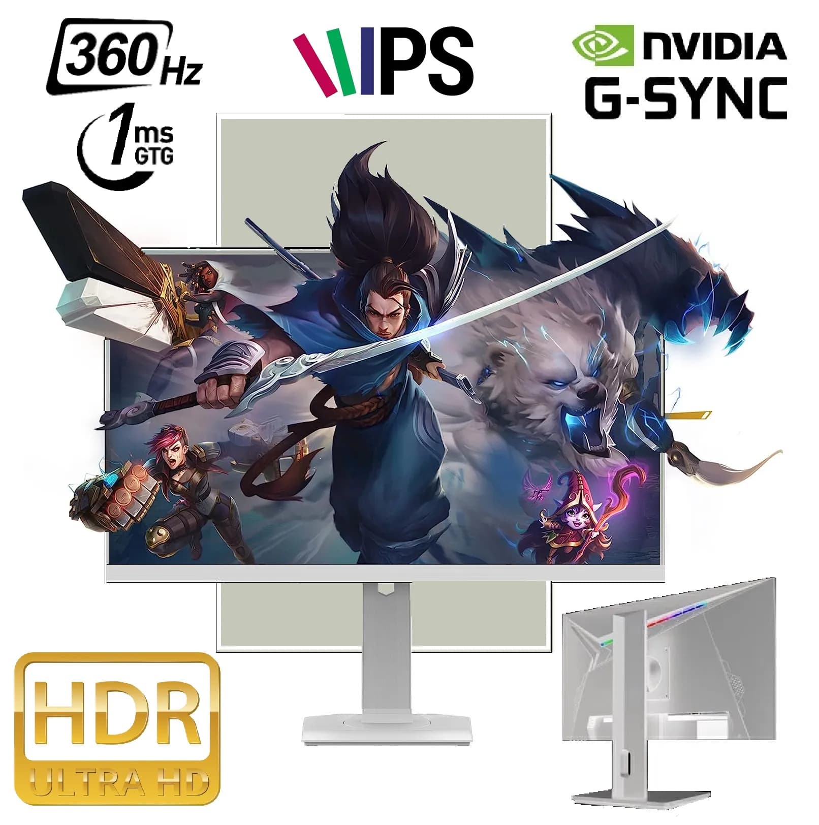 H2 27 Inch IPS HDR Gaming Monitor 1MS 360Hz Refresh Rate, NVIDIA G-SYNC, Eye Care, HDMI, DisplayPort