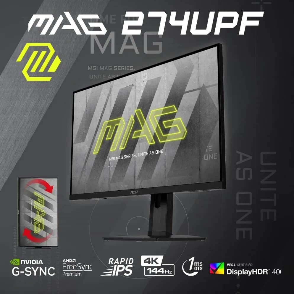 MSI MAG 274UPF 27 inch Gaming Monitor Rapid IPS Panel 144Hz 4K UHD 1ms GtG ; AMD Free-Sync ; VESA DisplayHDR 400 ; Night Vision...