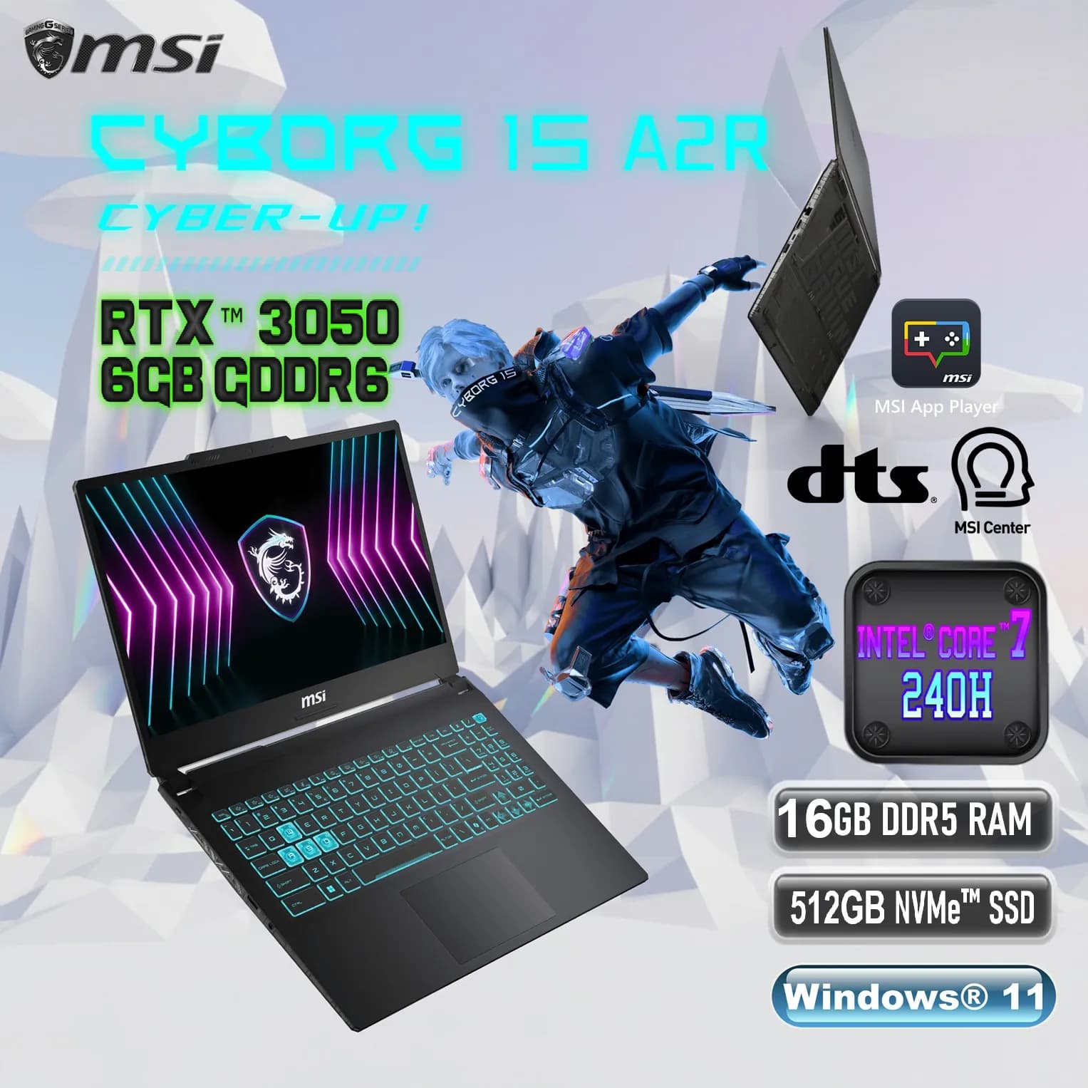 MSI Cyborg 15 A2RUDX Intel Core 7 240H | 16GB DDR5 RAM , 512GB NVMe SSD | RTX 3050 (6GB) | 15.6-inch 144Hz IPS Display