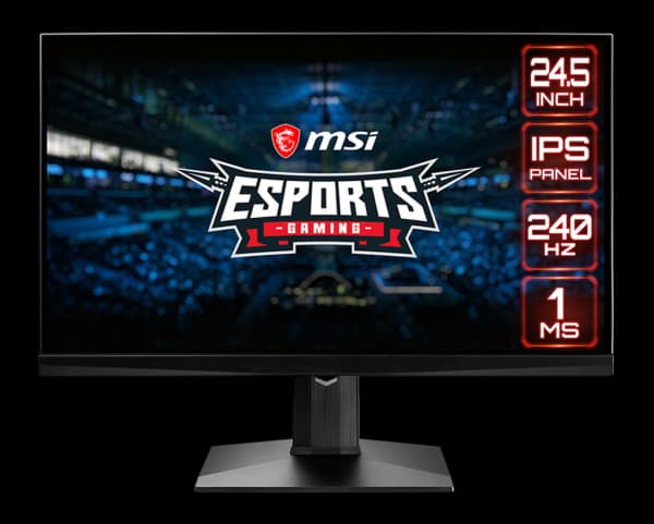 MSI 24.5” FHD (1920 x 1080) Non-glare with Super Narrow Bezel 240Hz 1ms 16:9 HDMI/DP/USB Height Adjustment G-Sync Compatible