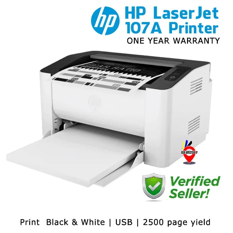 HP Laser 107a A4 Mono Laser Printer 64MB 20ppm 10,000 4ZB77A White