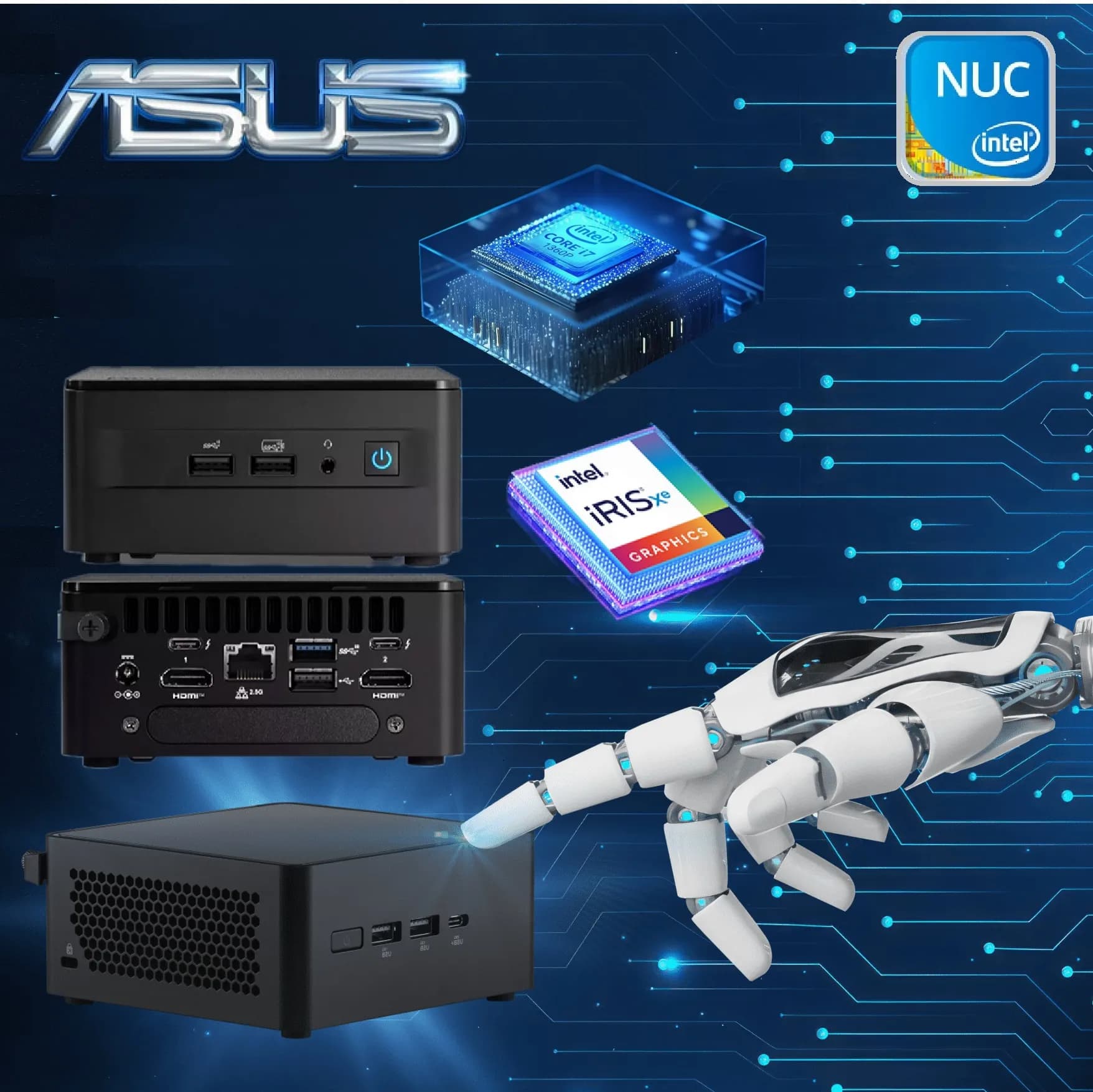 ASUS NUC 13 Pro Mini PC Kit NUC13ANH Barebone Arena Canyon, Intel Core i7-1360P CPU 5.0 GHz Frequency | Intel Iris Xe Graphics