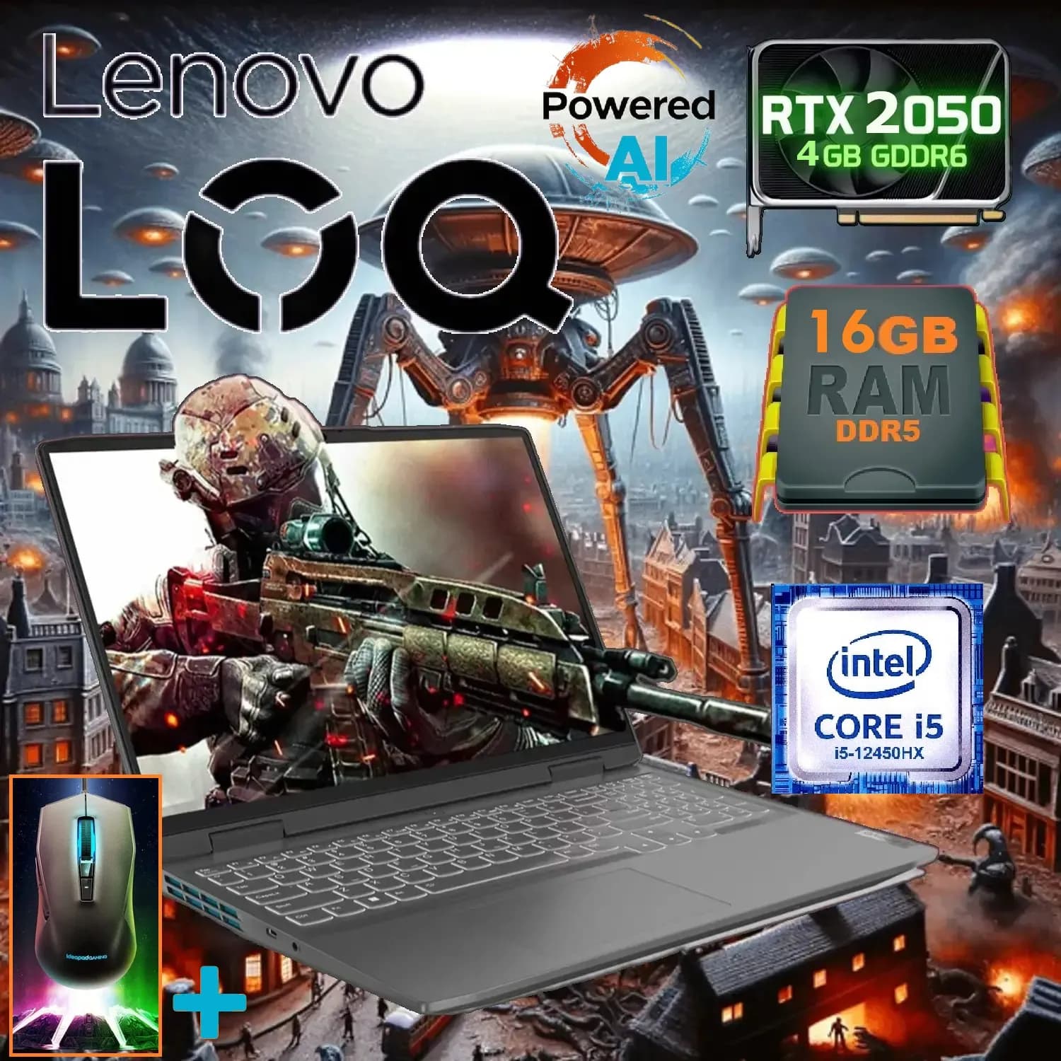 Lenovo AI-Powered LOQ 15IAX9 Intel Core i5-12450HX | 16GB DDR5 RAM; 512GB SSD | RTX 2050 4GB | 15.6″ FHD IPS Display 144Hz