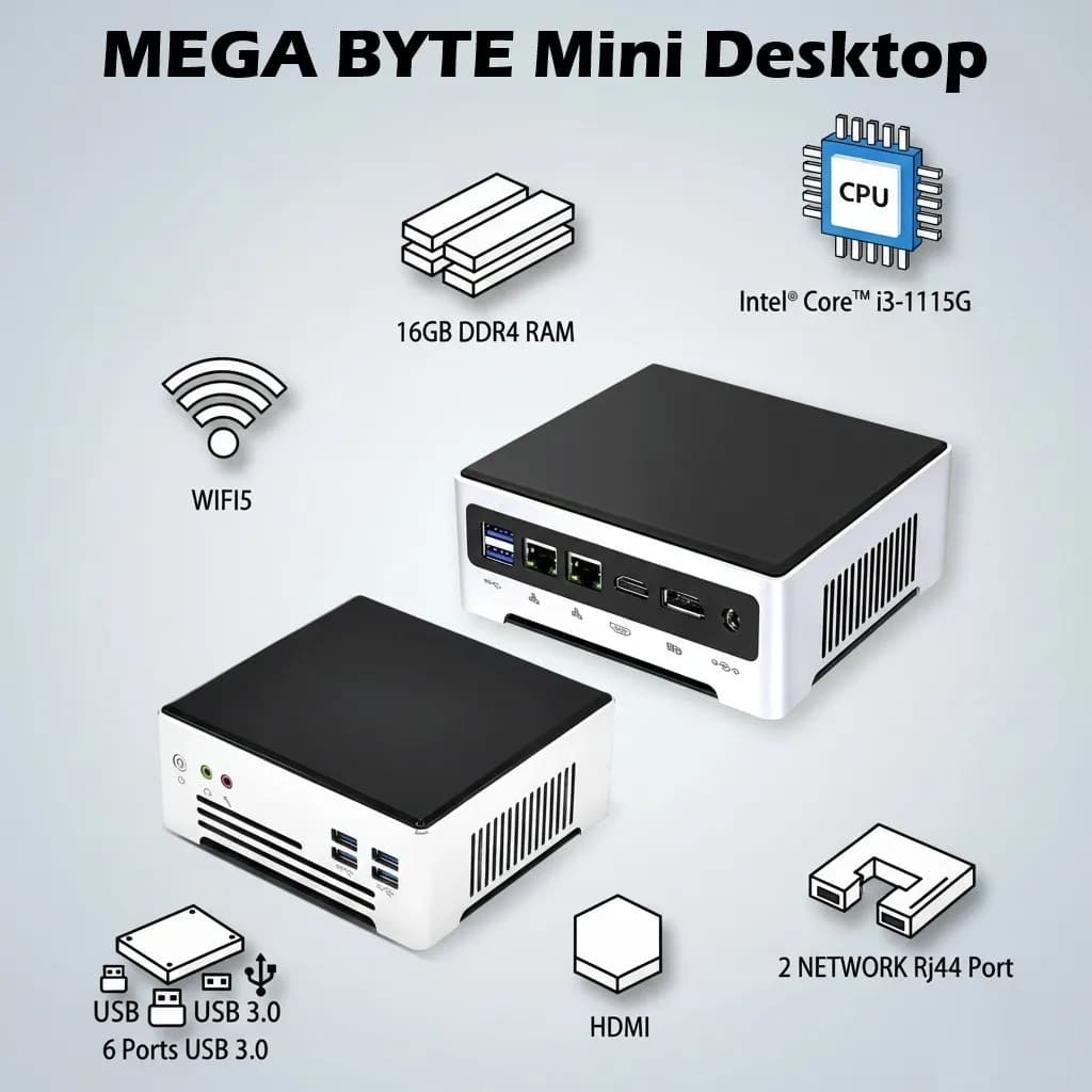 MEGA BYTE Mini Desktop With Intel Core i3-1115G1 | 16GB DDR4 RAM | 1TB SSD | DOS